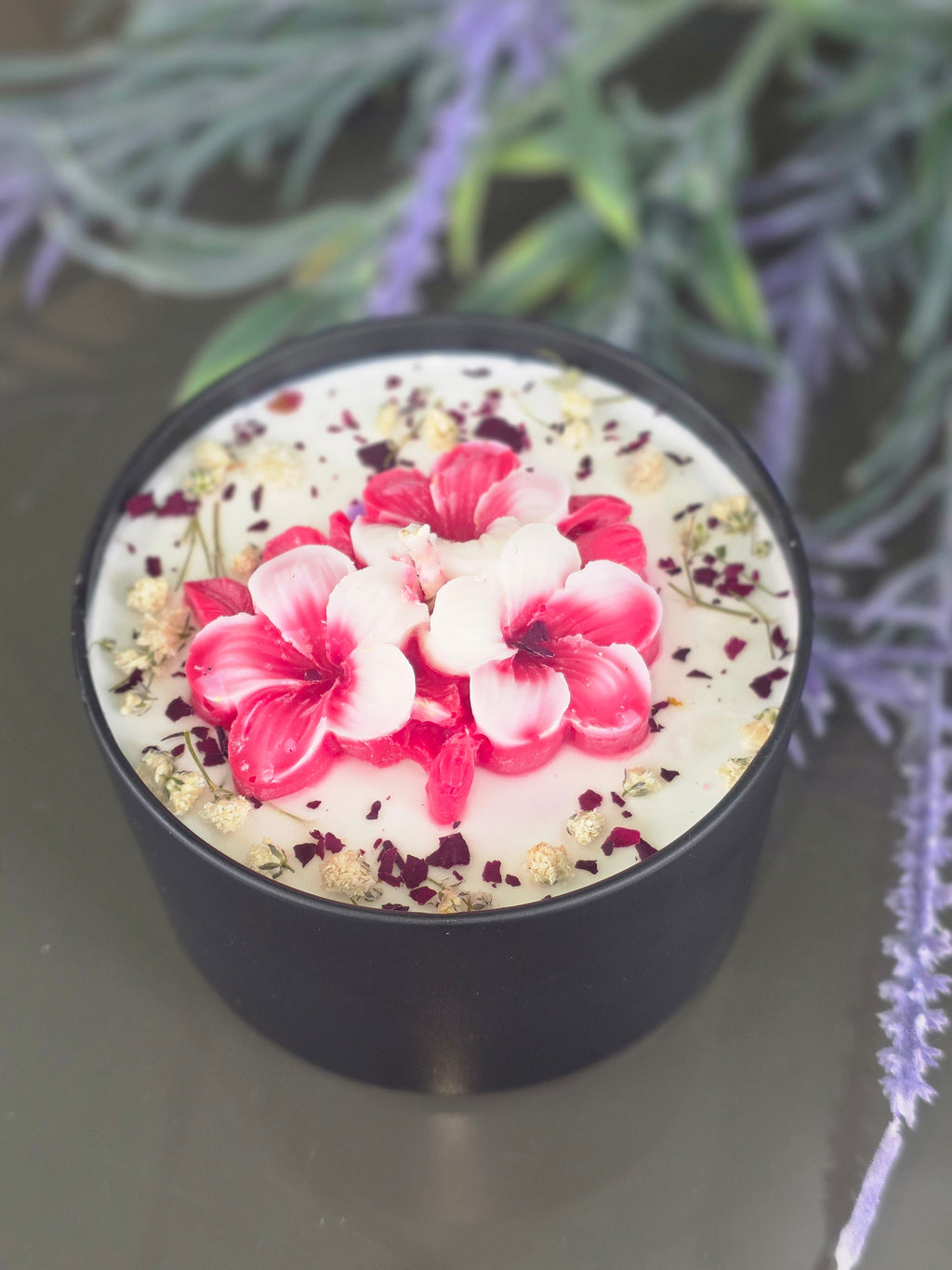 Botanical Sculpted Flower Candle - side view