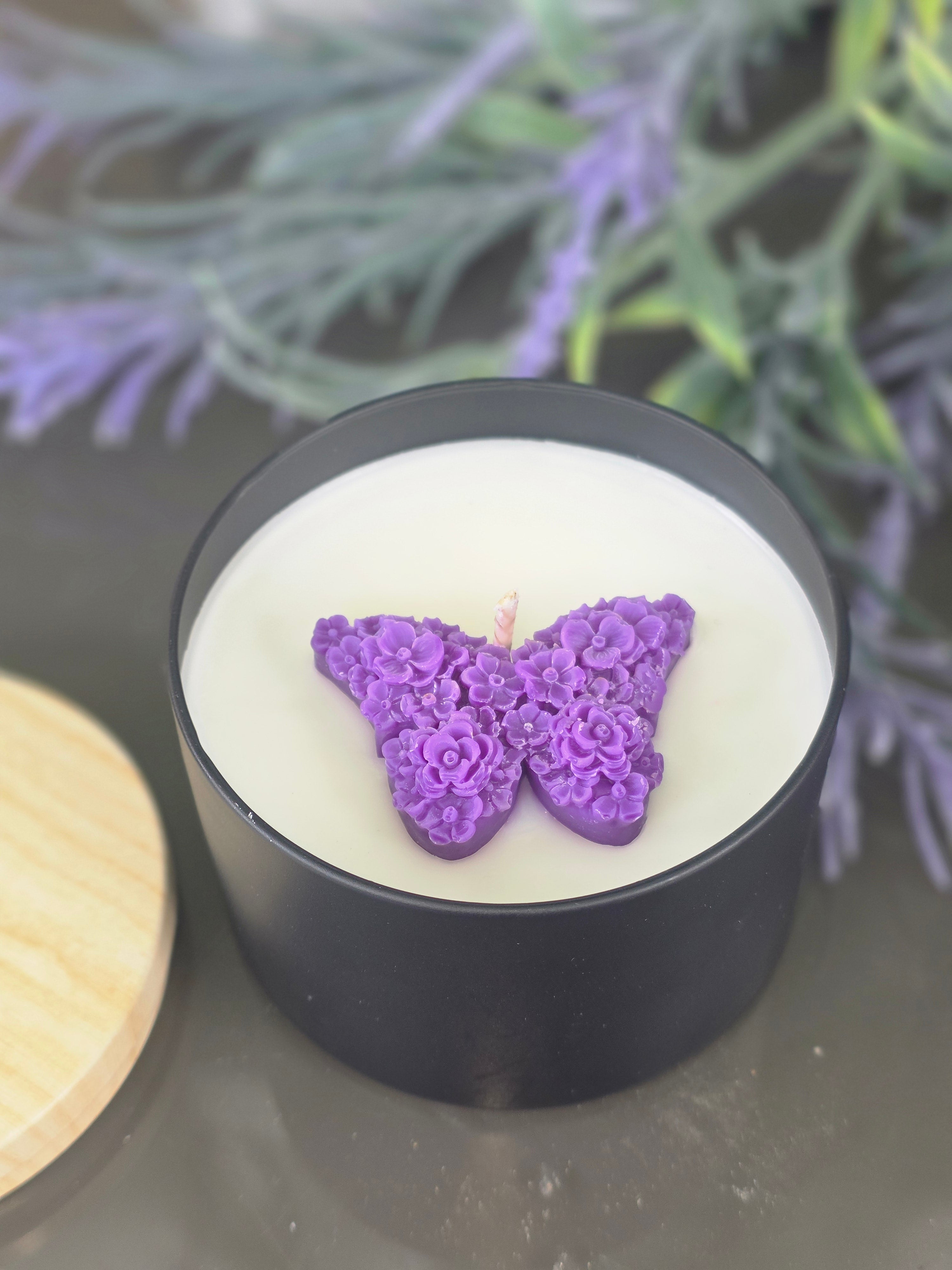 Butterfly Floral Candle - top view close up