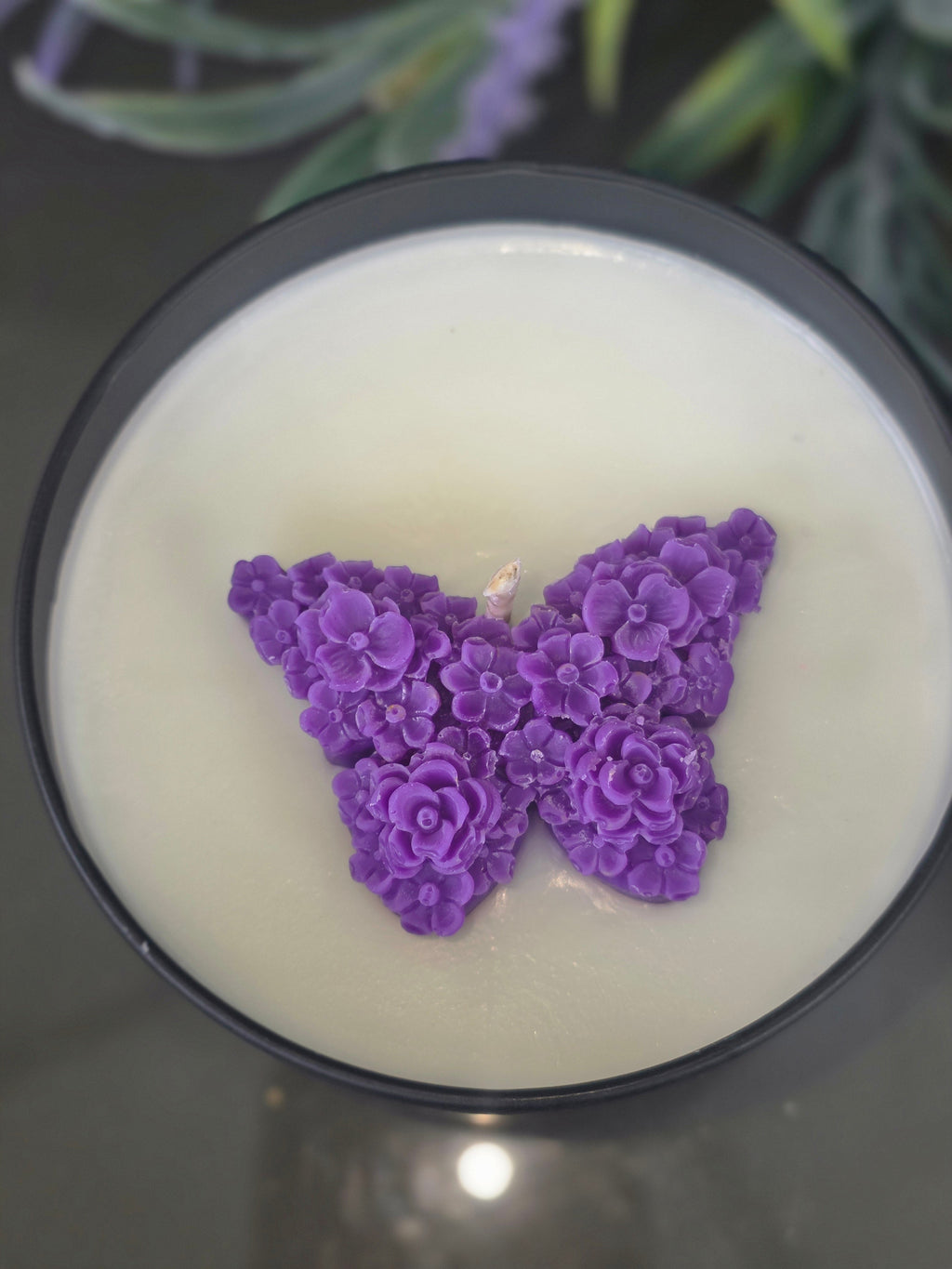 Butterfly Floral Candle - wooden lid on top
