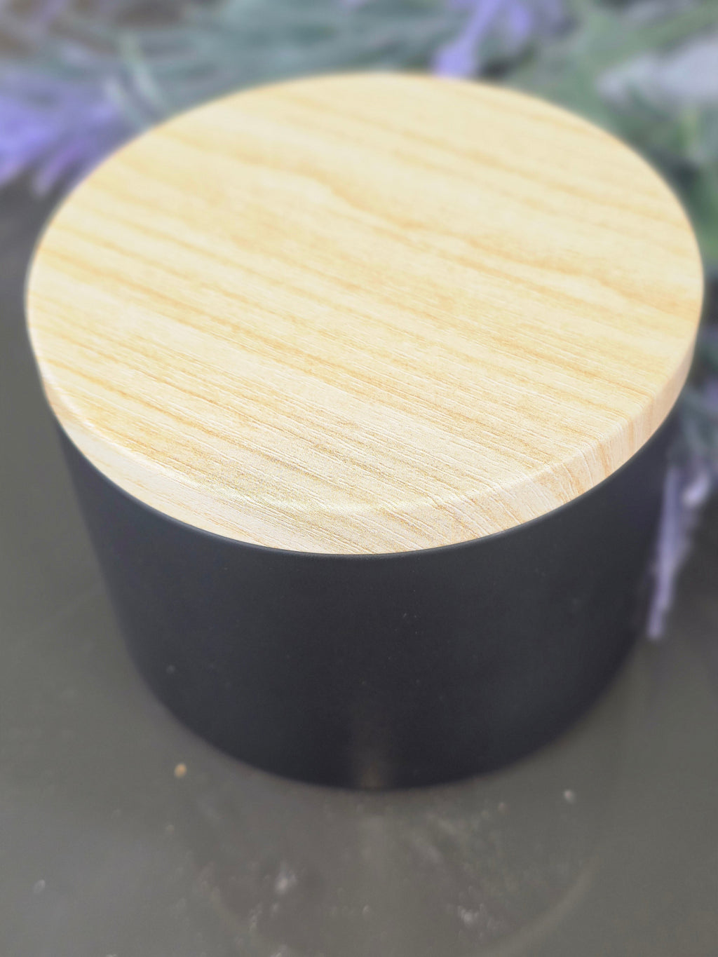 Butterfly Floral Candle - side view with wooden lid