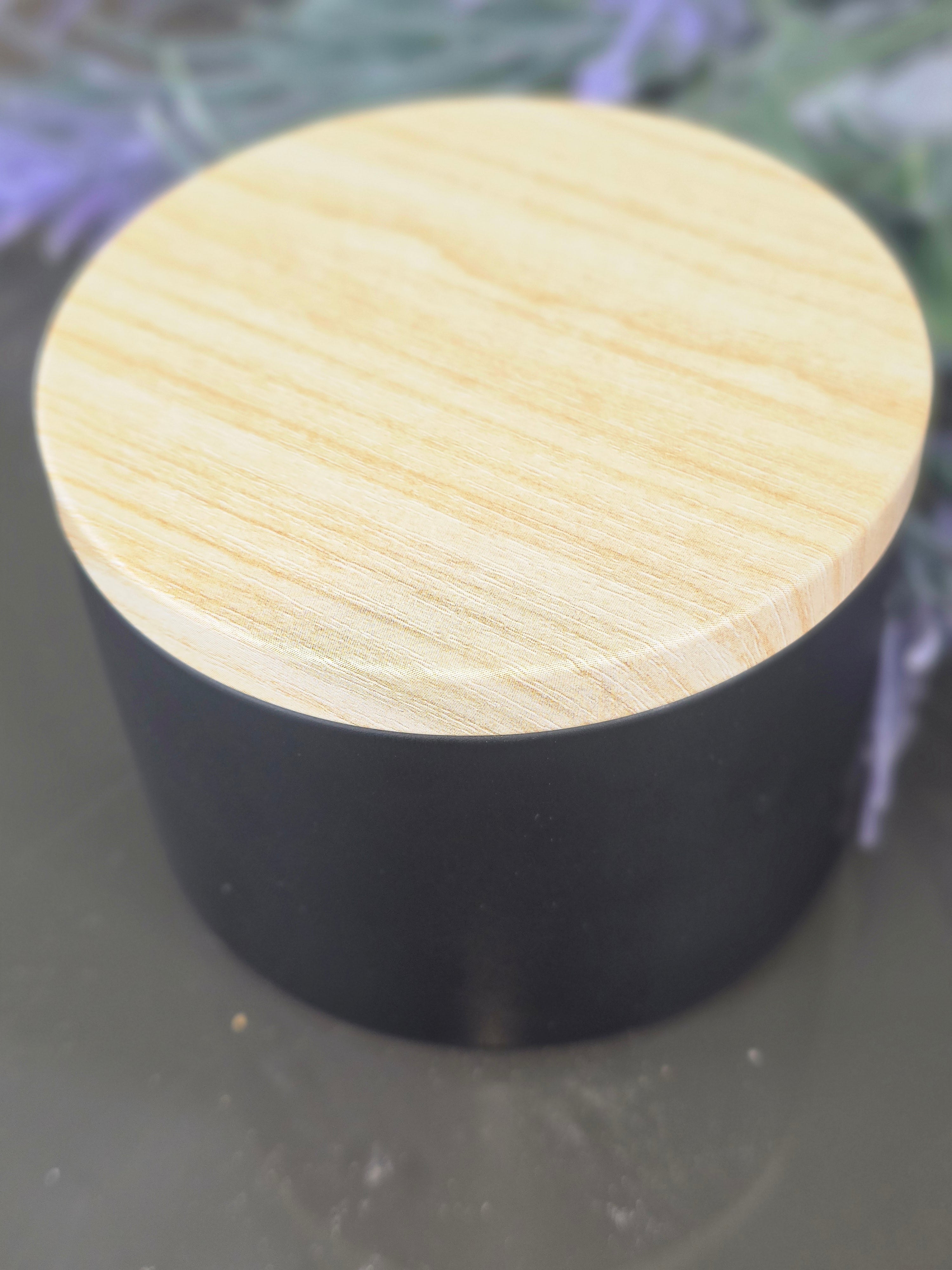 Butterfly Floral Candle - side view with wooden lid