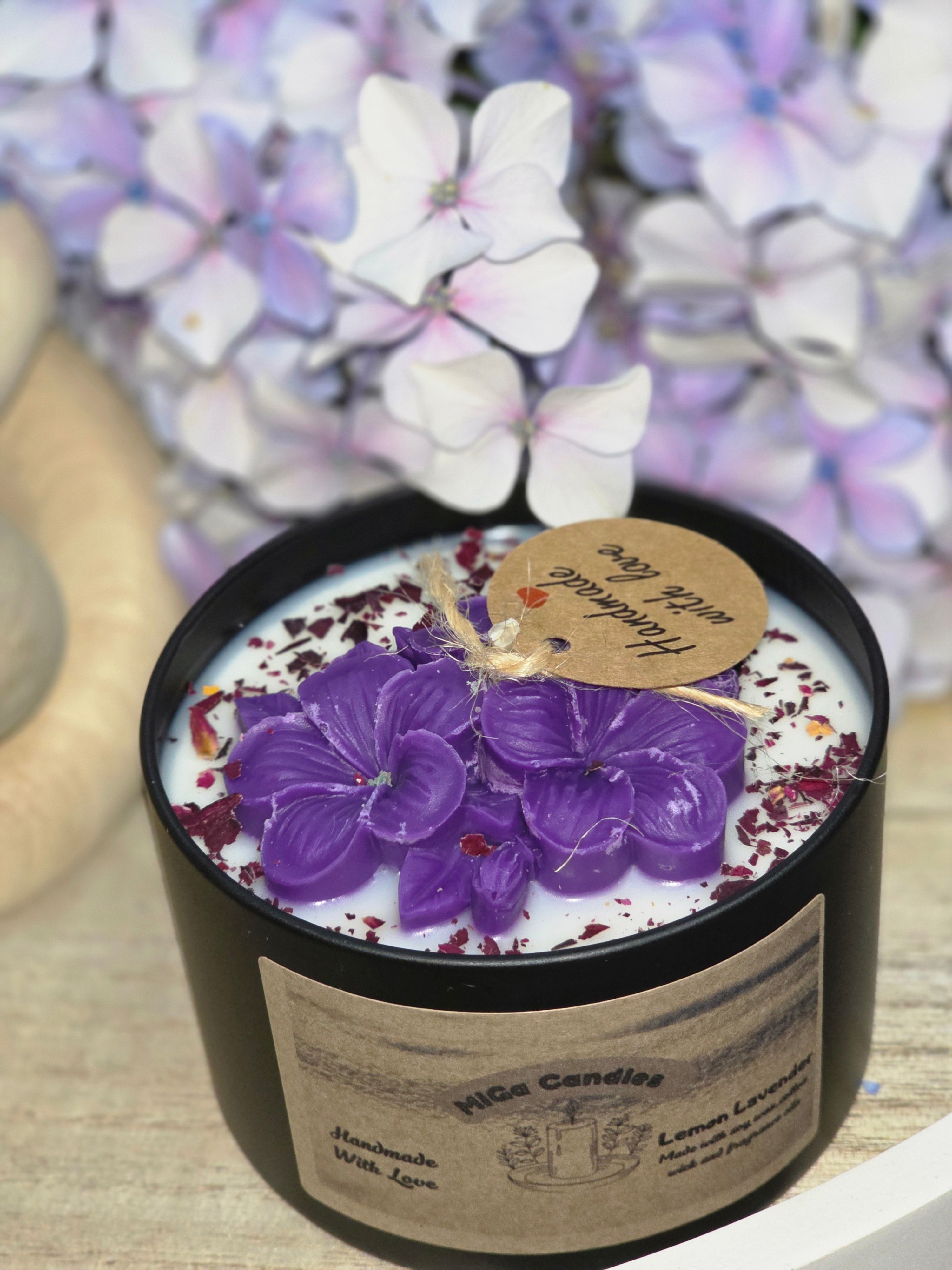 Botanical Flower Candle angled view