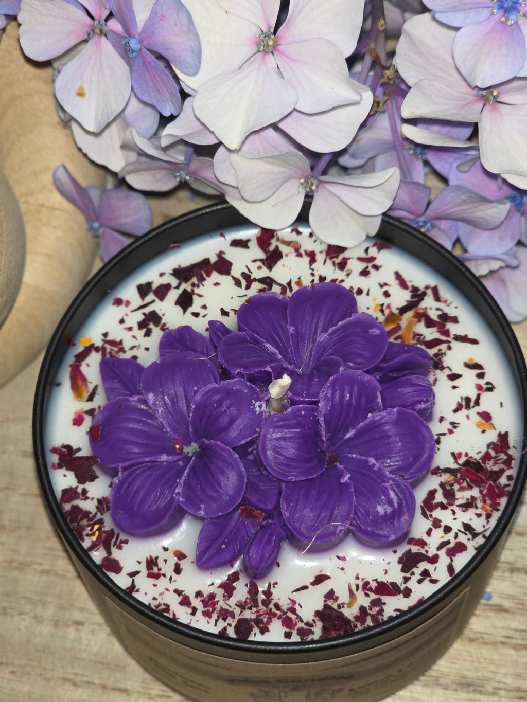 Botanical Flower Candle top view close-up