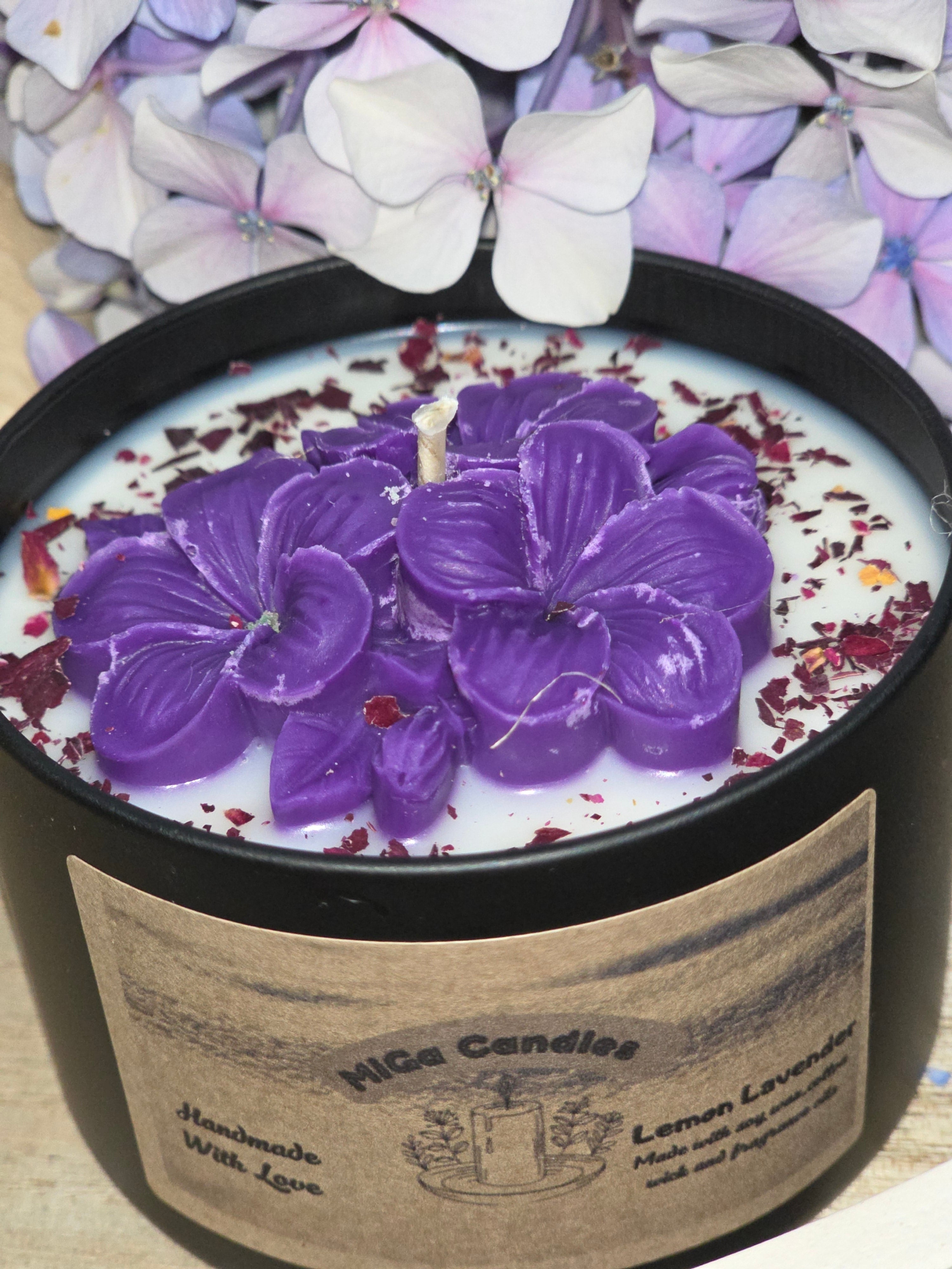 Botanical Flower Candle side view with label