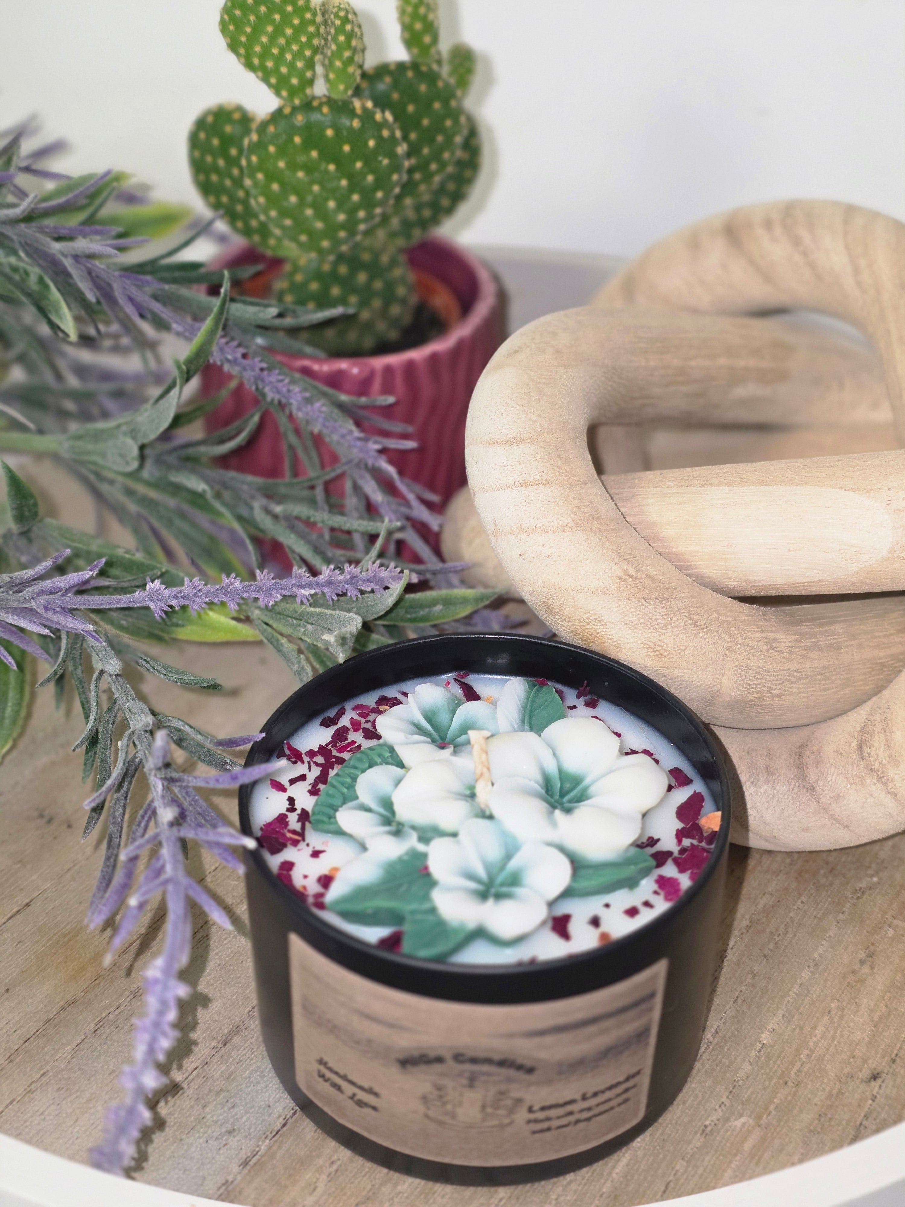 Botanical flower soy candle top view