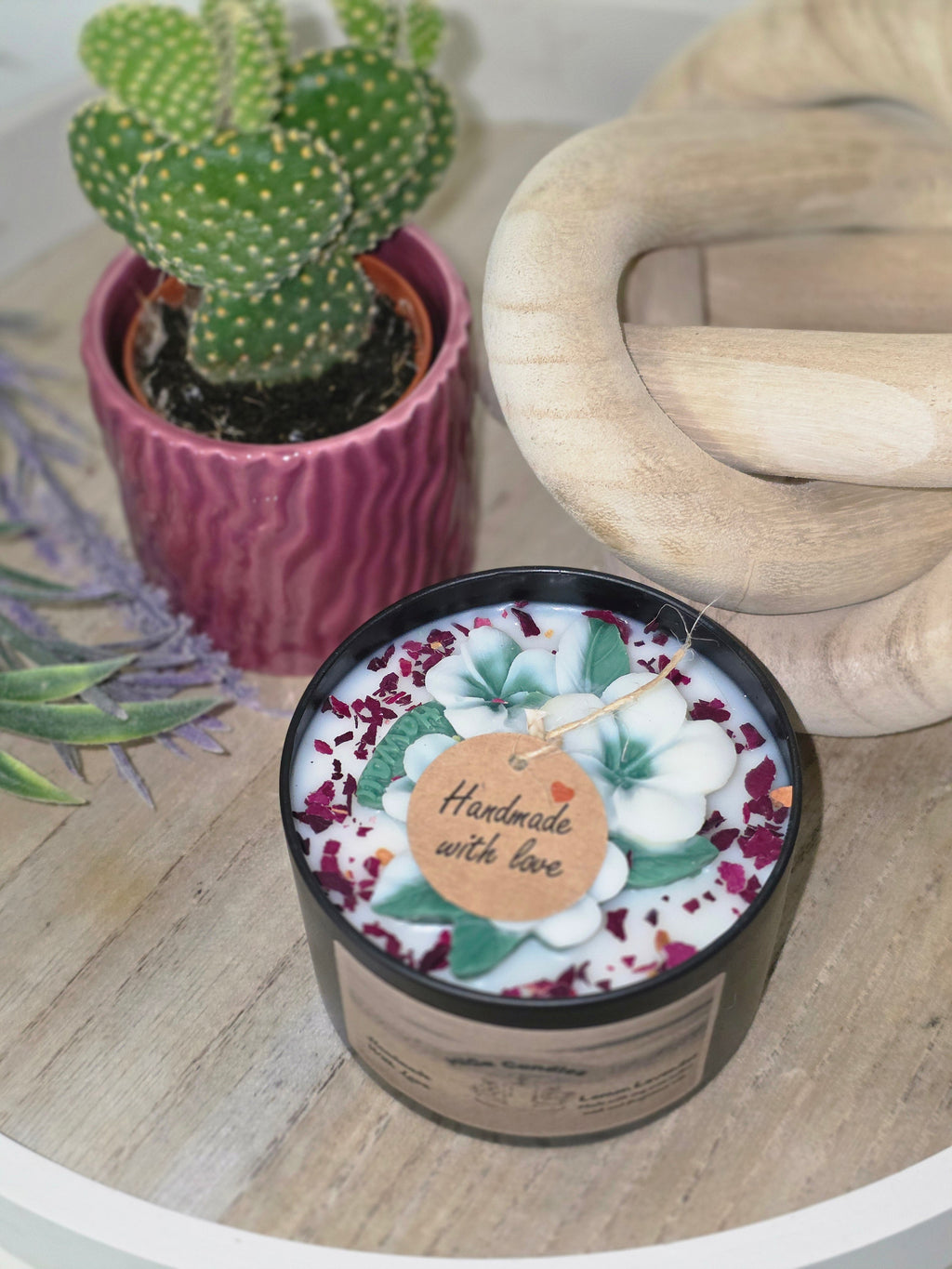 Soy wax candle with wax flowers