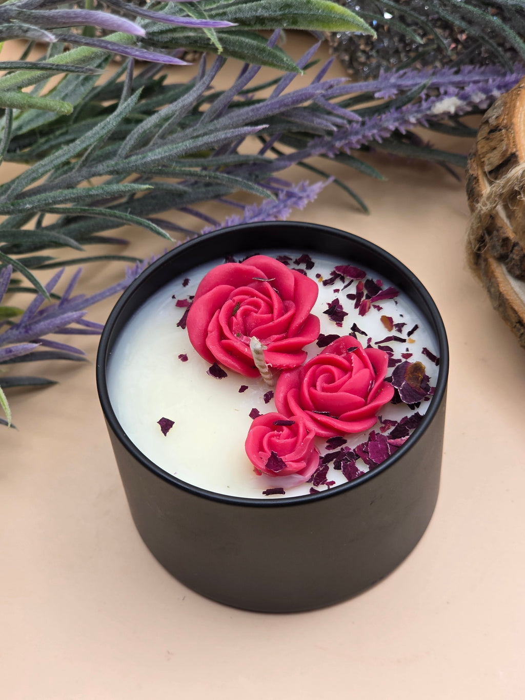 Borcan negru cu capac din lemn MiGa Candles