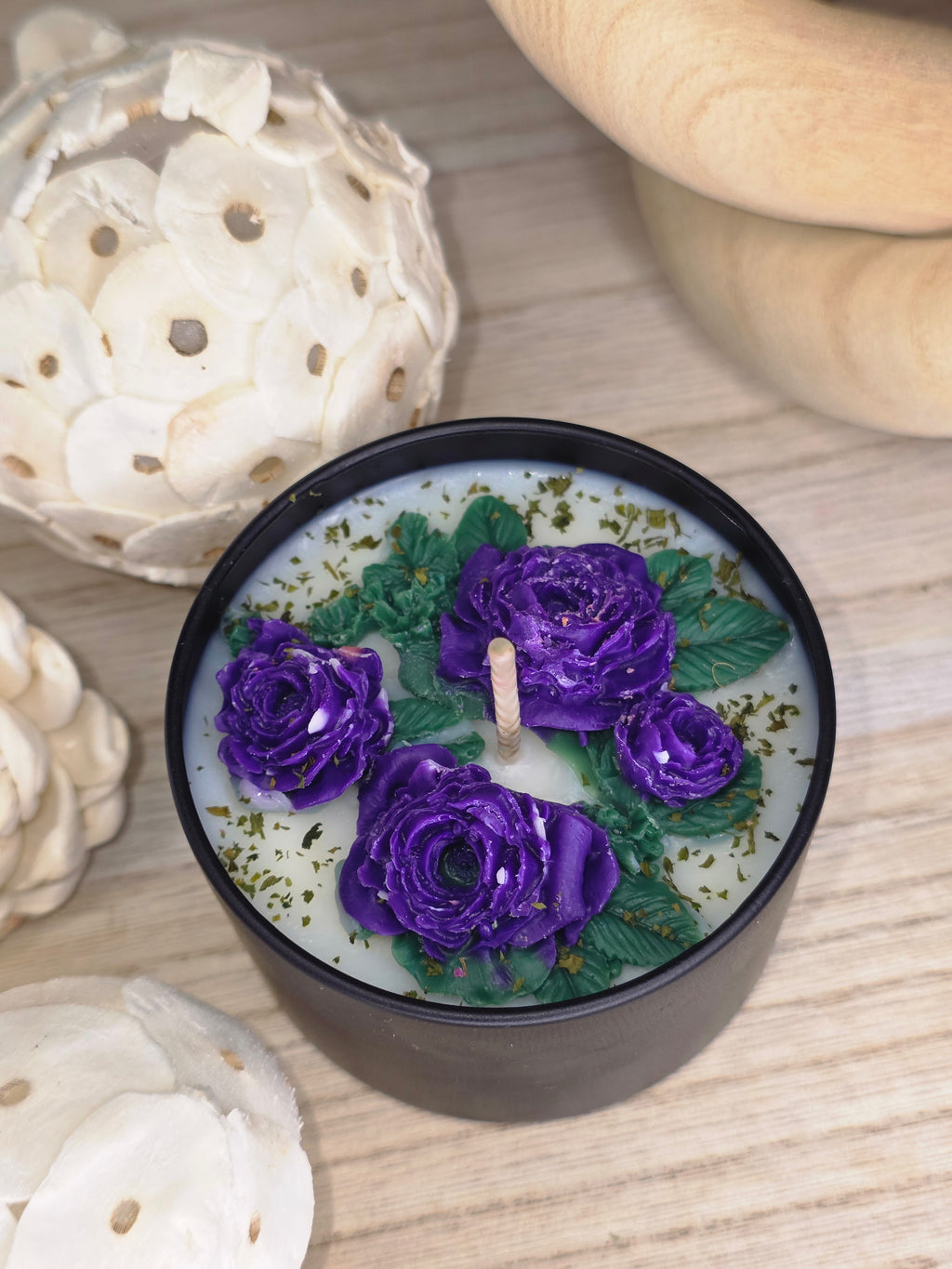 Handcrafted Botanical Rose Garden Candle  100g Matte Black Collection