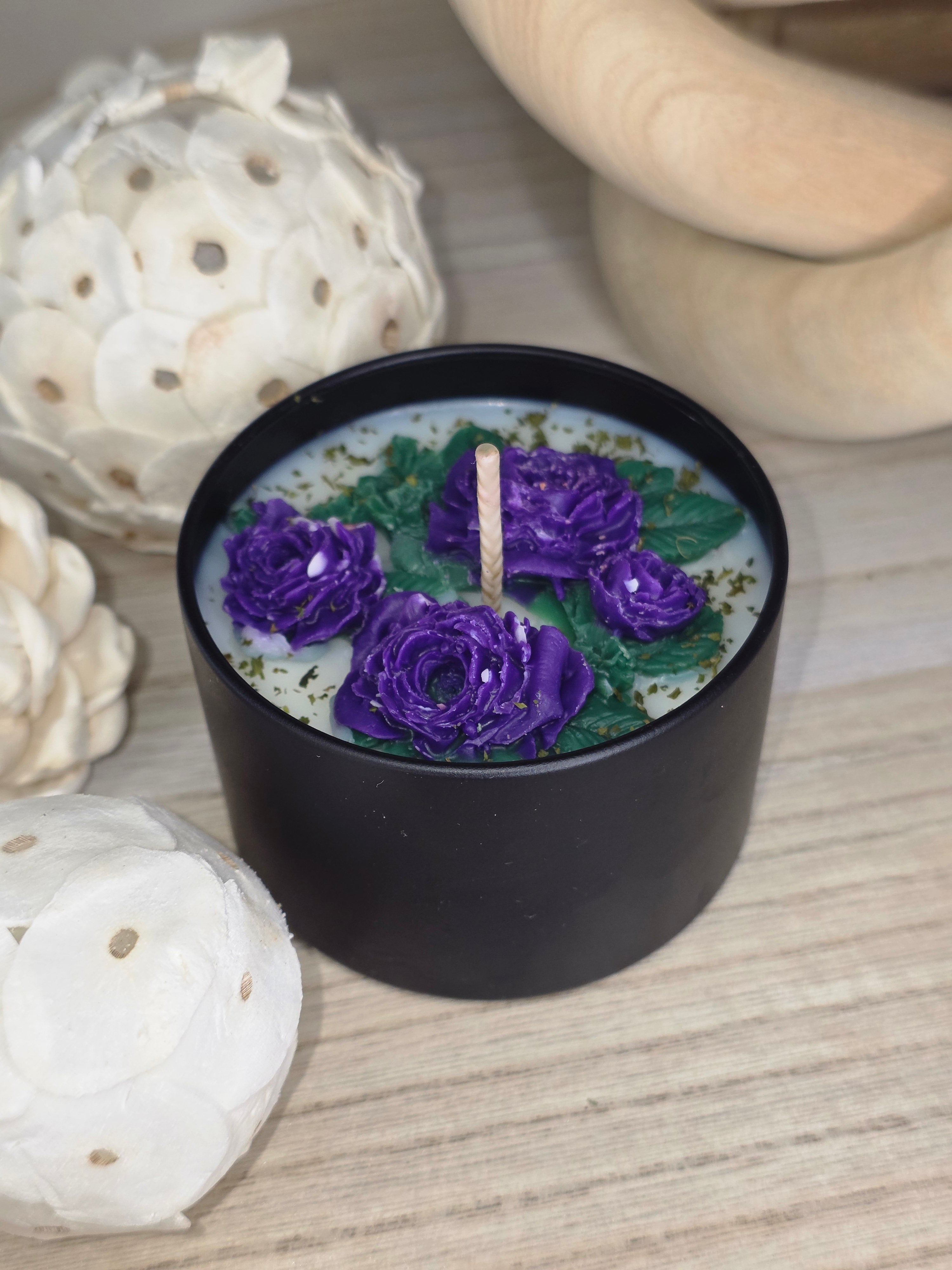 Handcrafted Botanical Rose Garden Candle  100g Matte Black Collection
