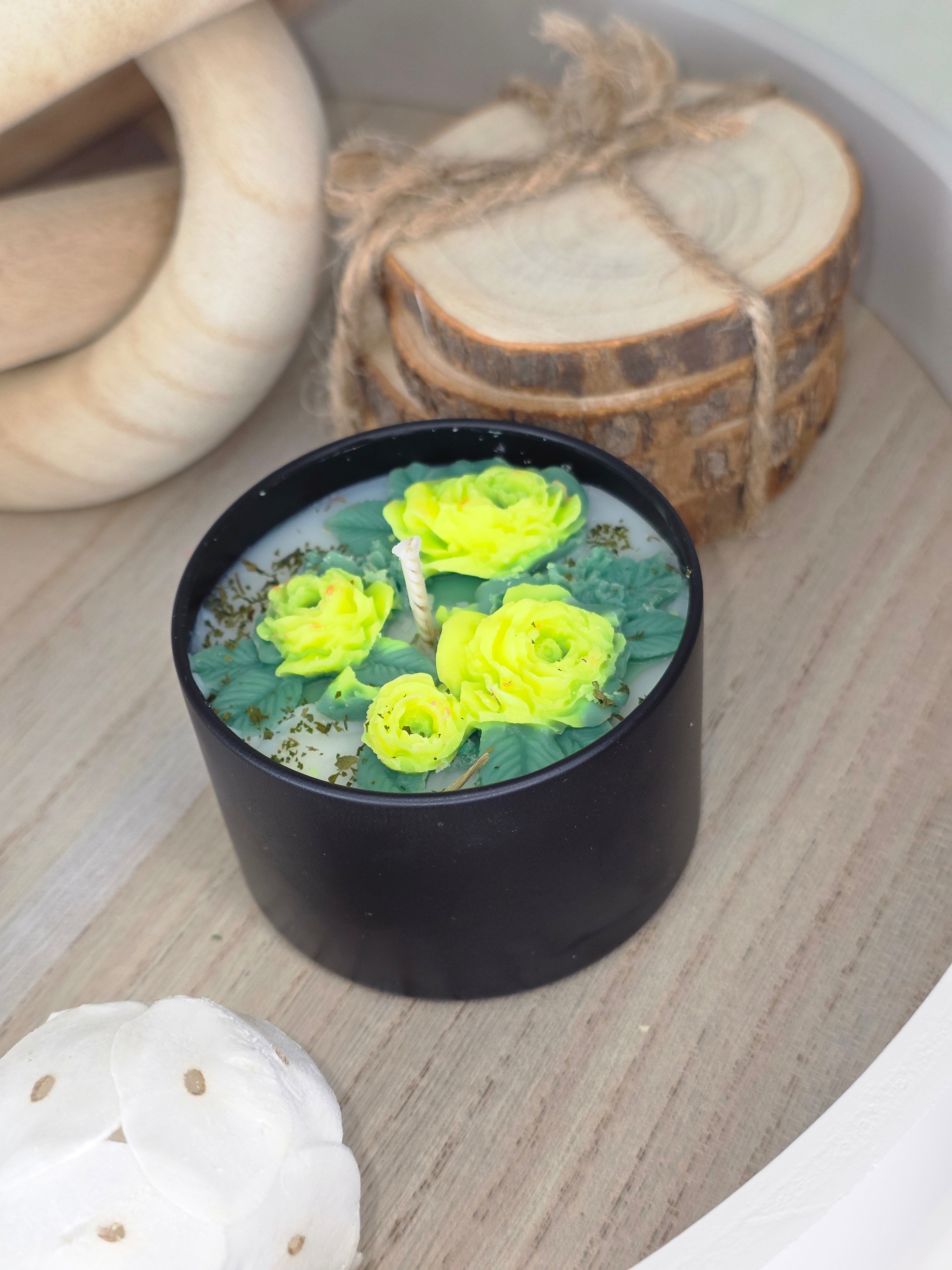 Handcrafted Botanical Rose Garden Candle  100g Matte Black Collection