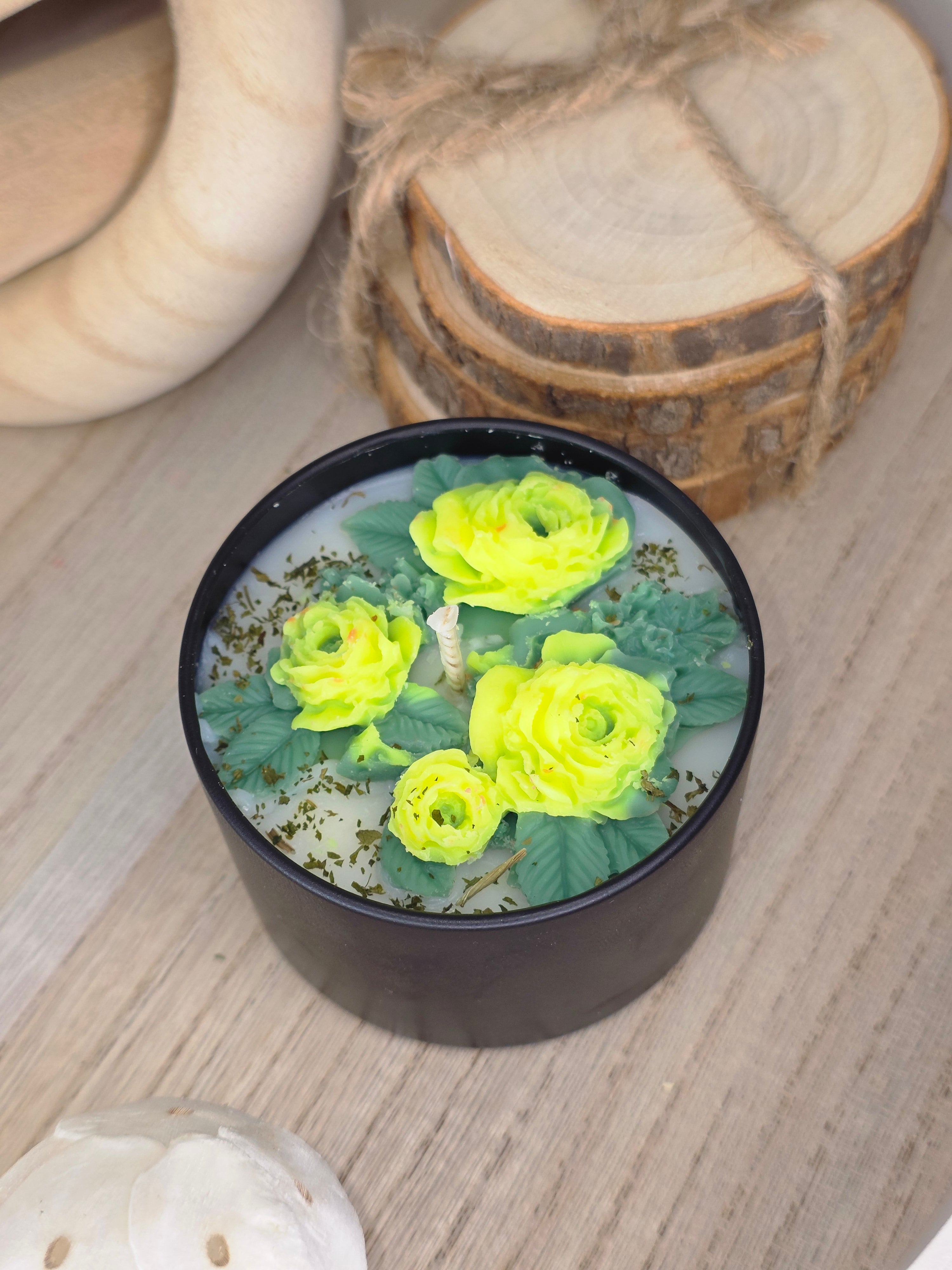 Handcrafted Botanical Rose Garden Candle  100g Matte Black Collection
