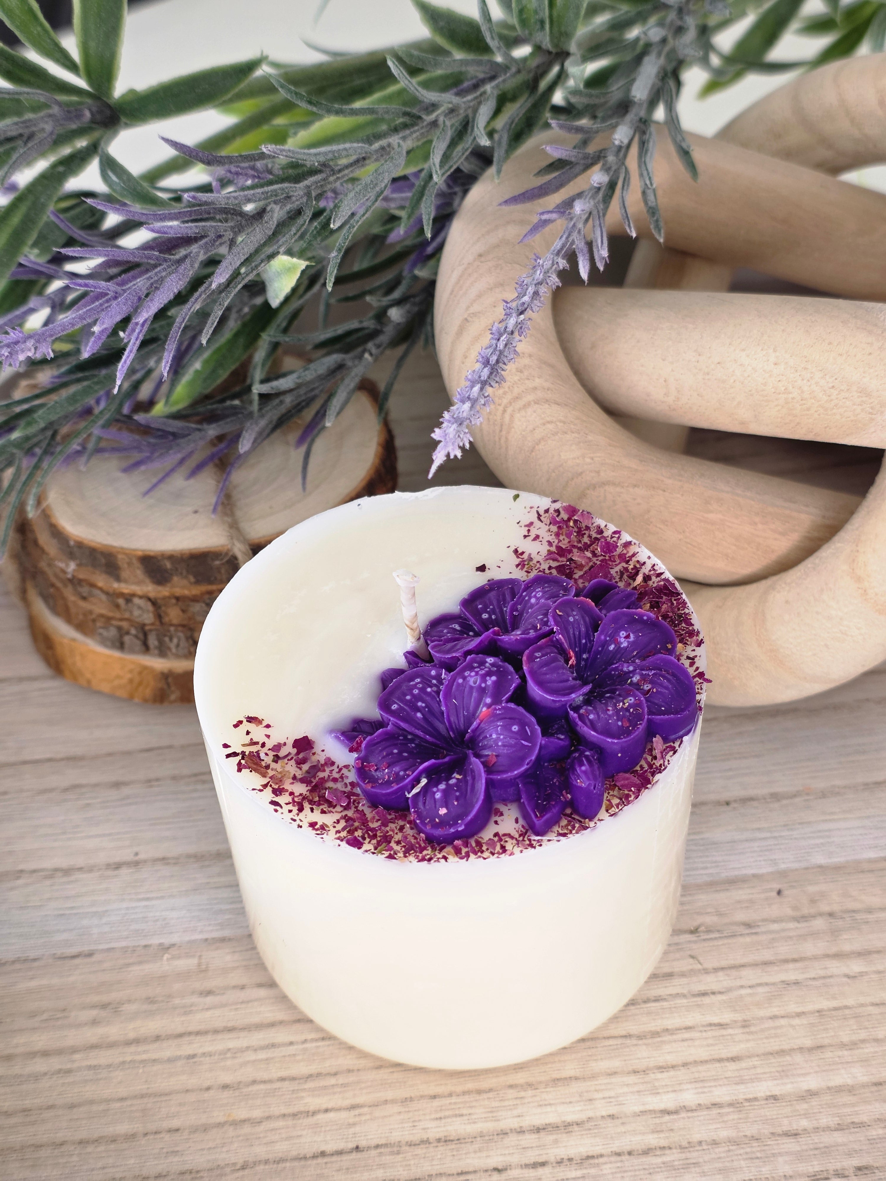 Hand-Sculptured Floral Pillar Candle | 310g