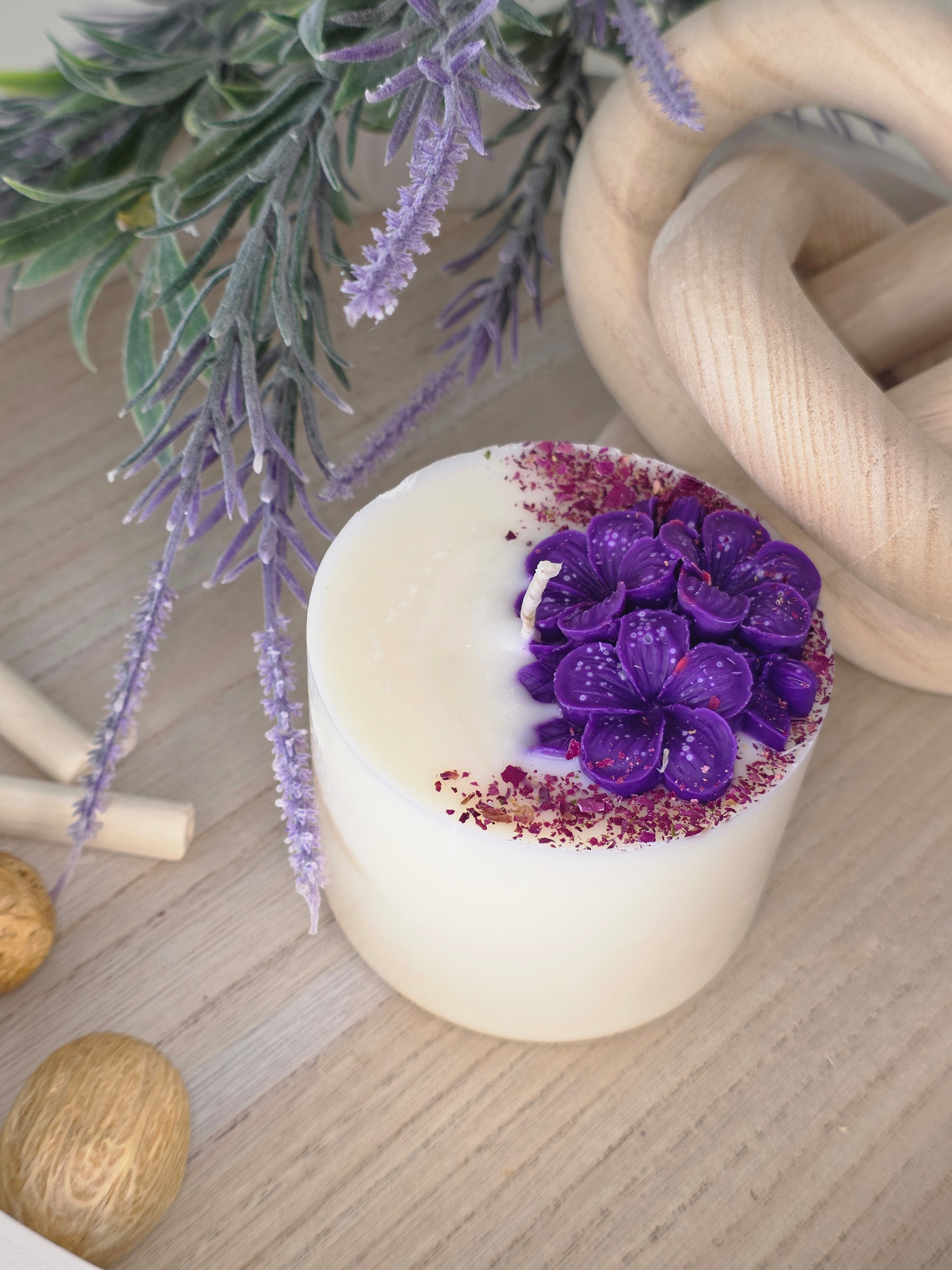 Hand-Sculptured Floral Pillar Candle | 310g