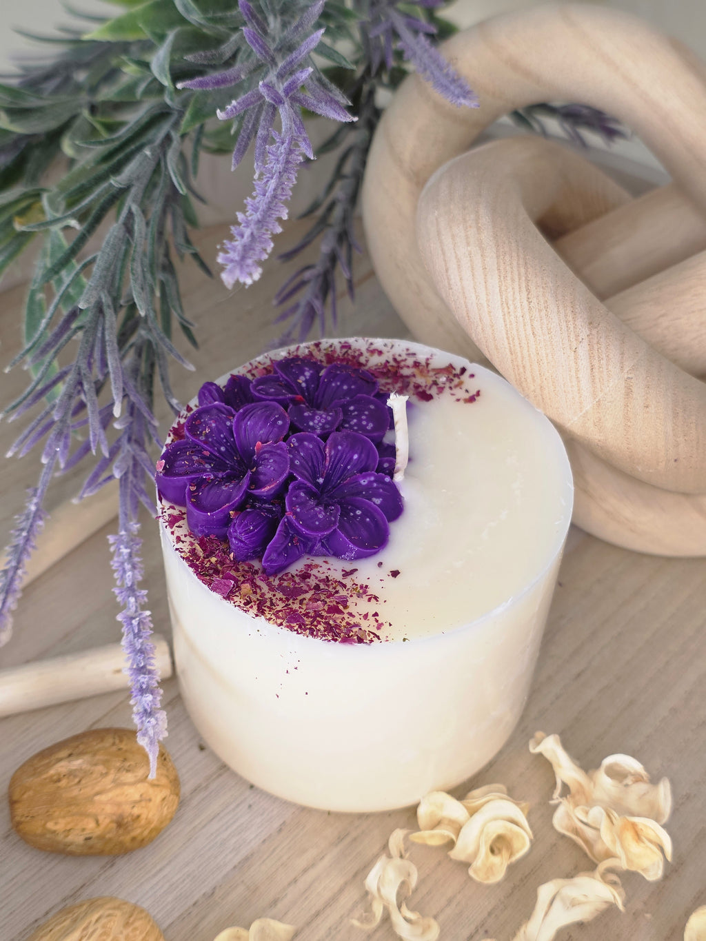 Hand-Sculptured Floral Pillar Candle | 310g