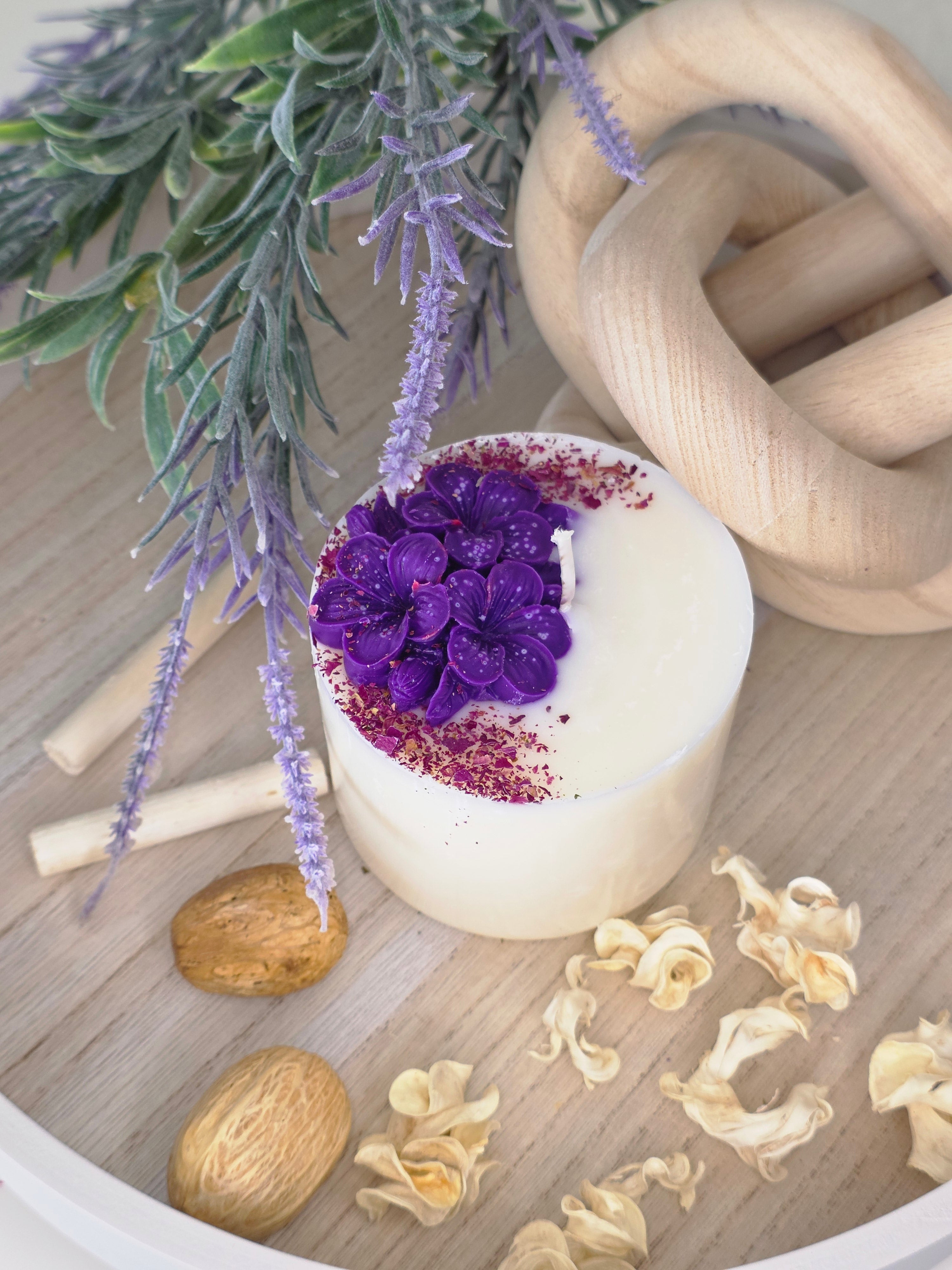 Hand-Sculptured Floral Pillar Candle | 310g