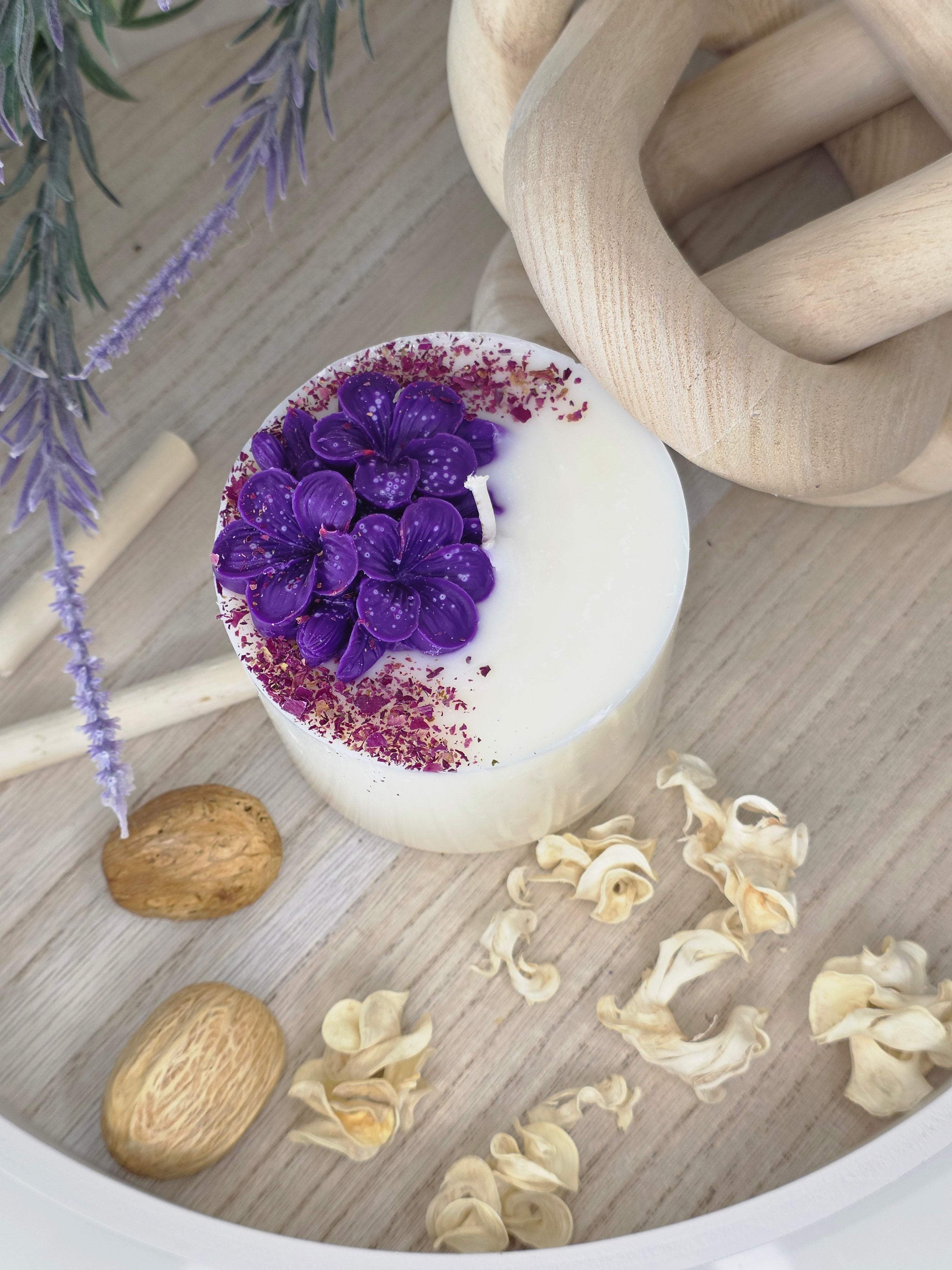 Hand-Sculptured Floral Pillar Candle | 310g