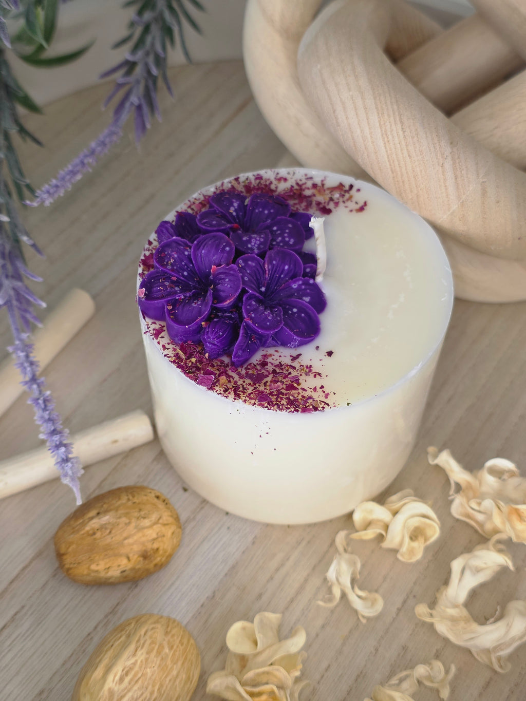 Hand-Sculptured Floral Pillar Candle | 310g