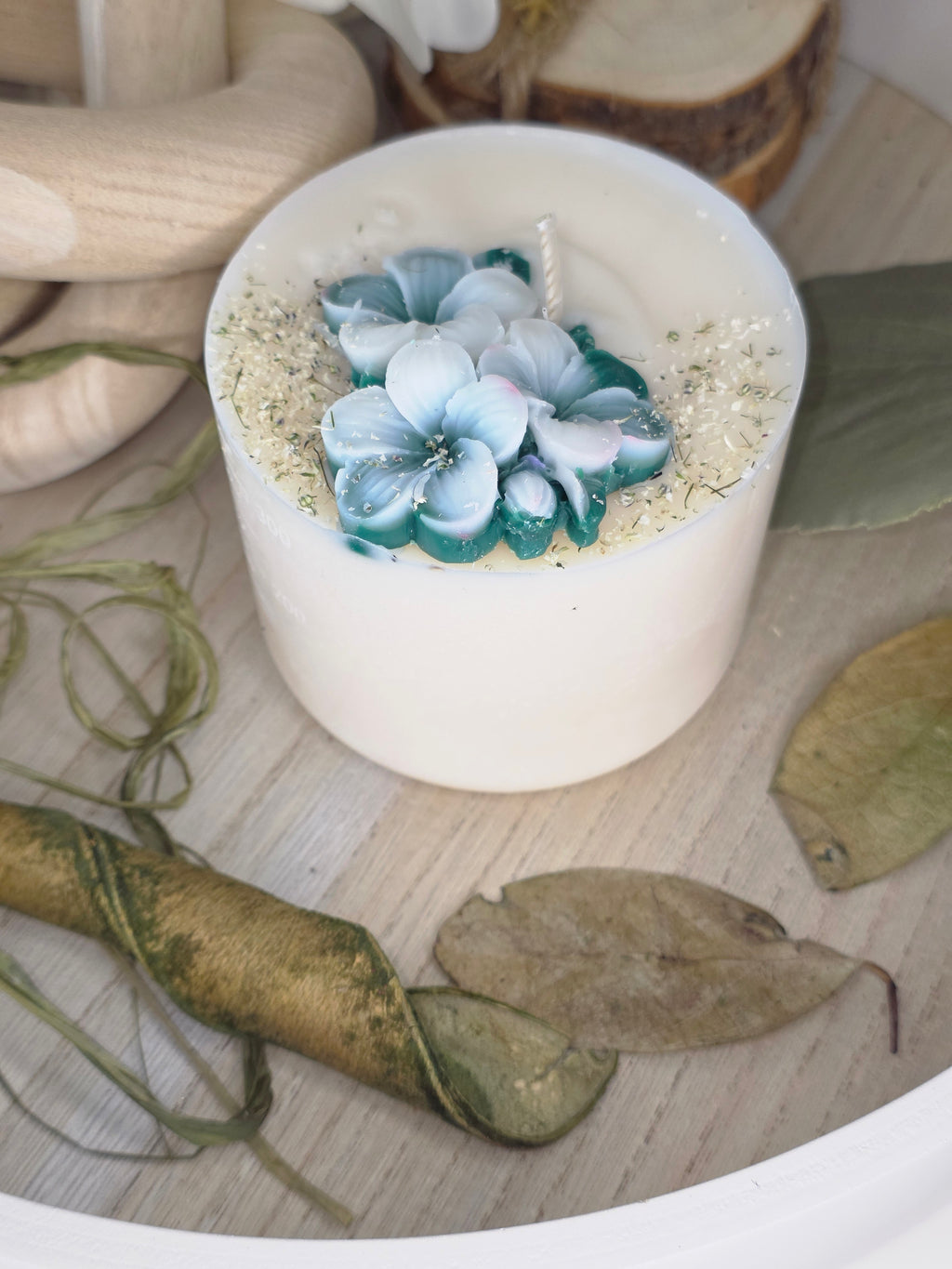 Handcrafted Botanical Floral Pillar Candle | 310g