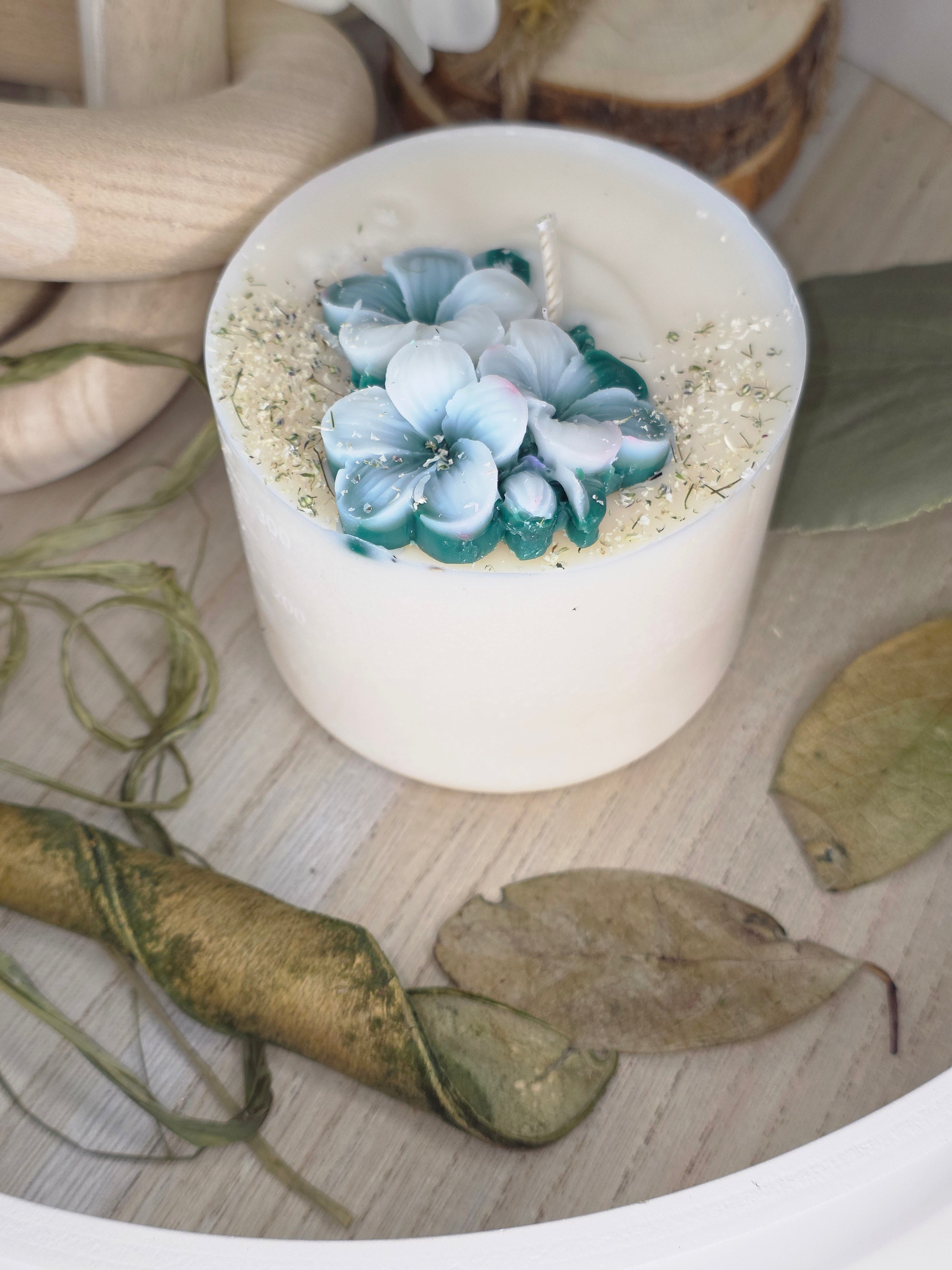 Handcrafted Botanical Floral Pillar Candle | 310g