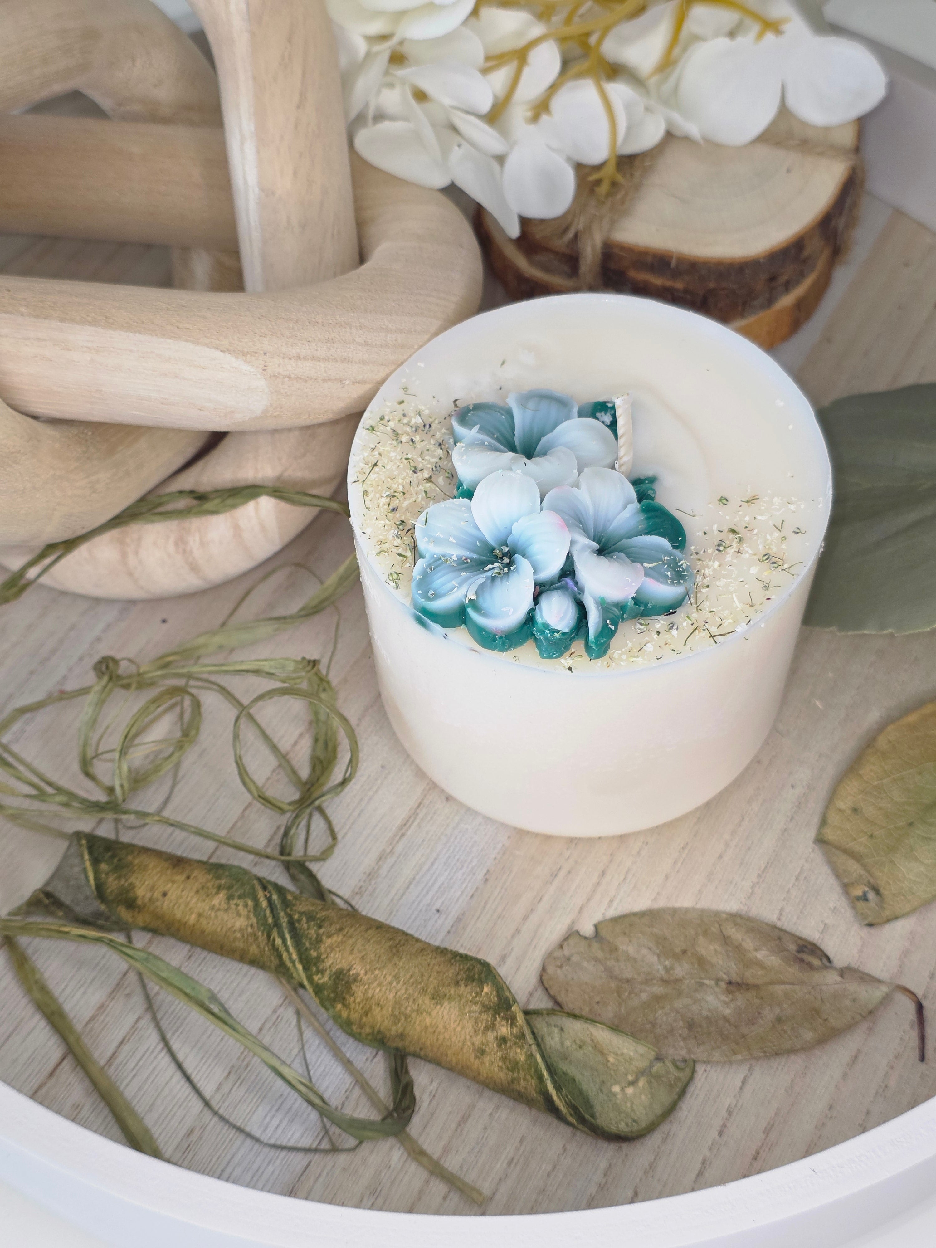 Handcrafted Botanical Floral Pillar Candle | 310g