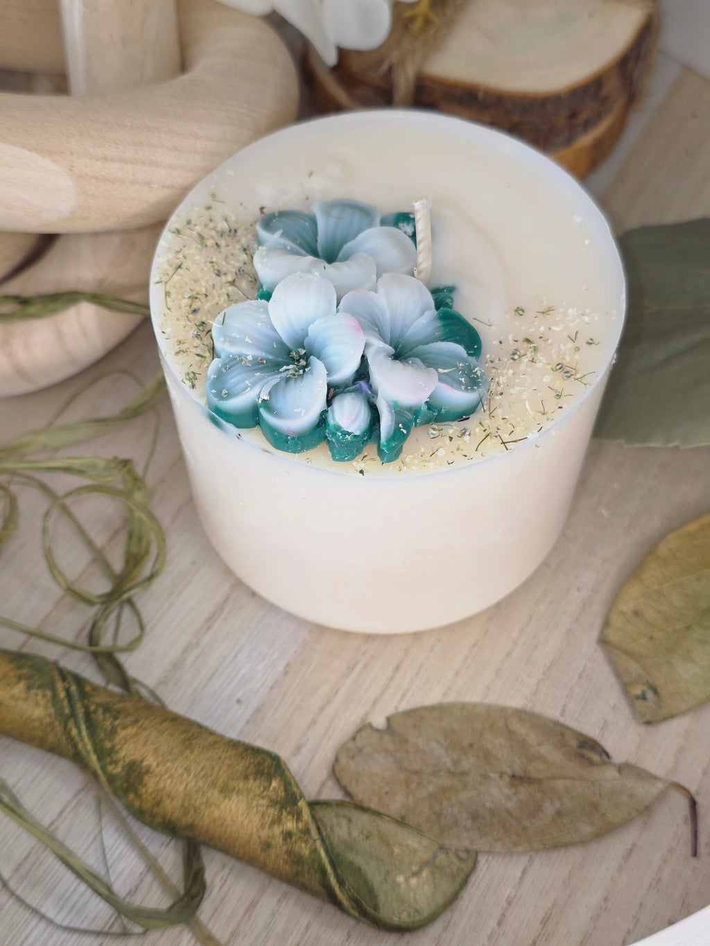 Handcrafted Botanical Floral Pillar Candle | 310g