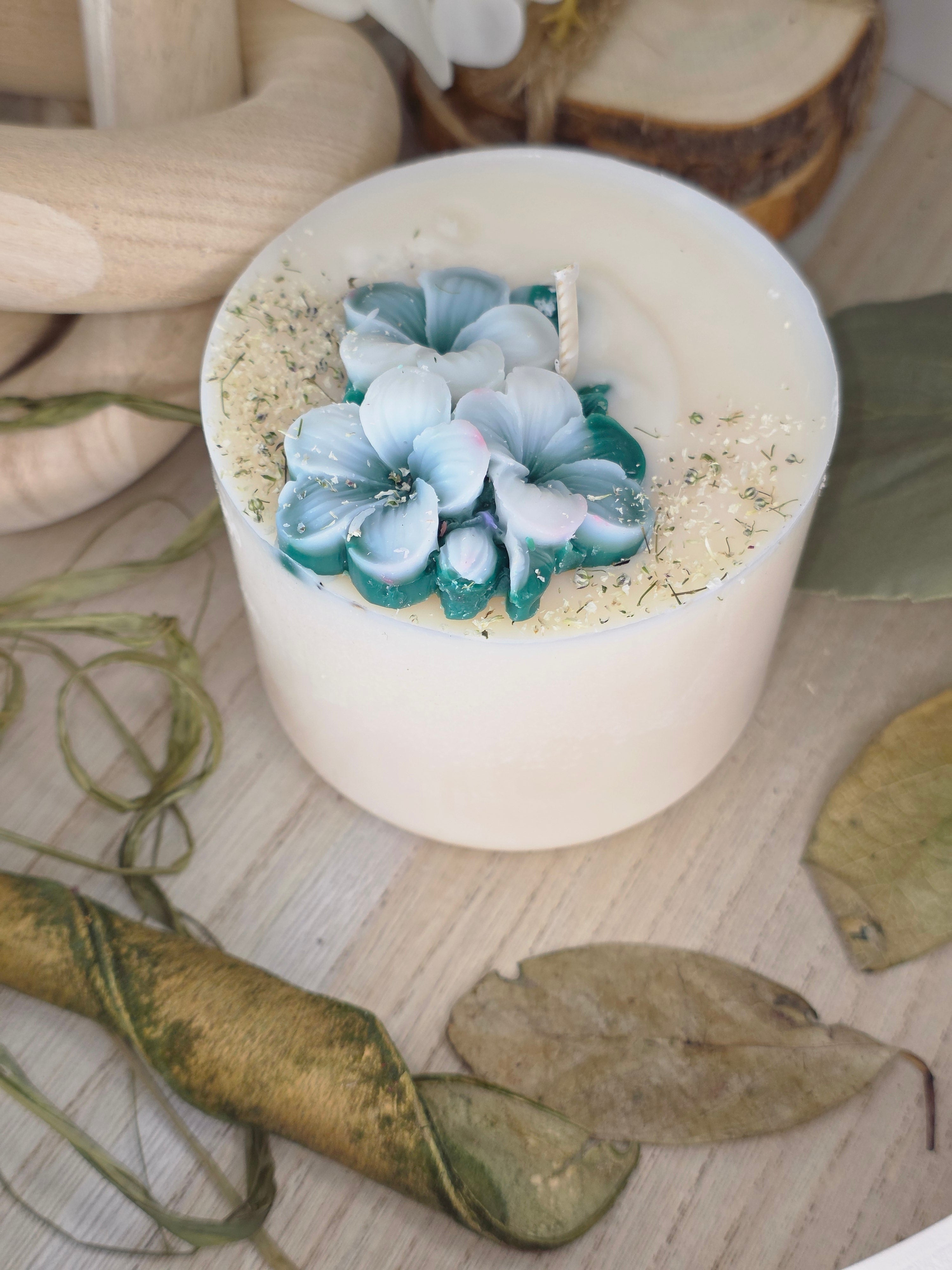 Handcrafted Botanical Floral Pillar Candle | 310g