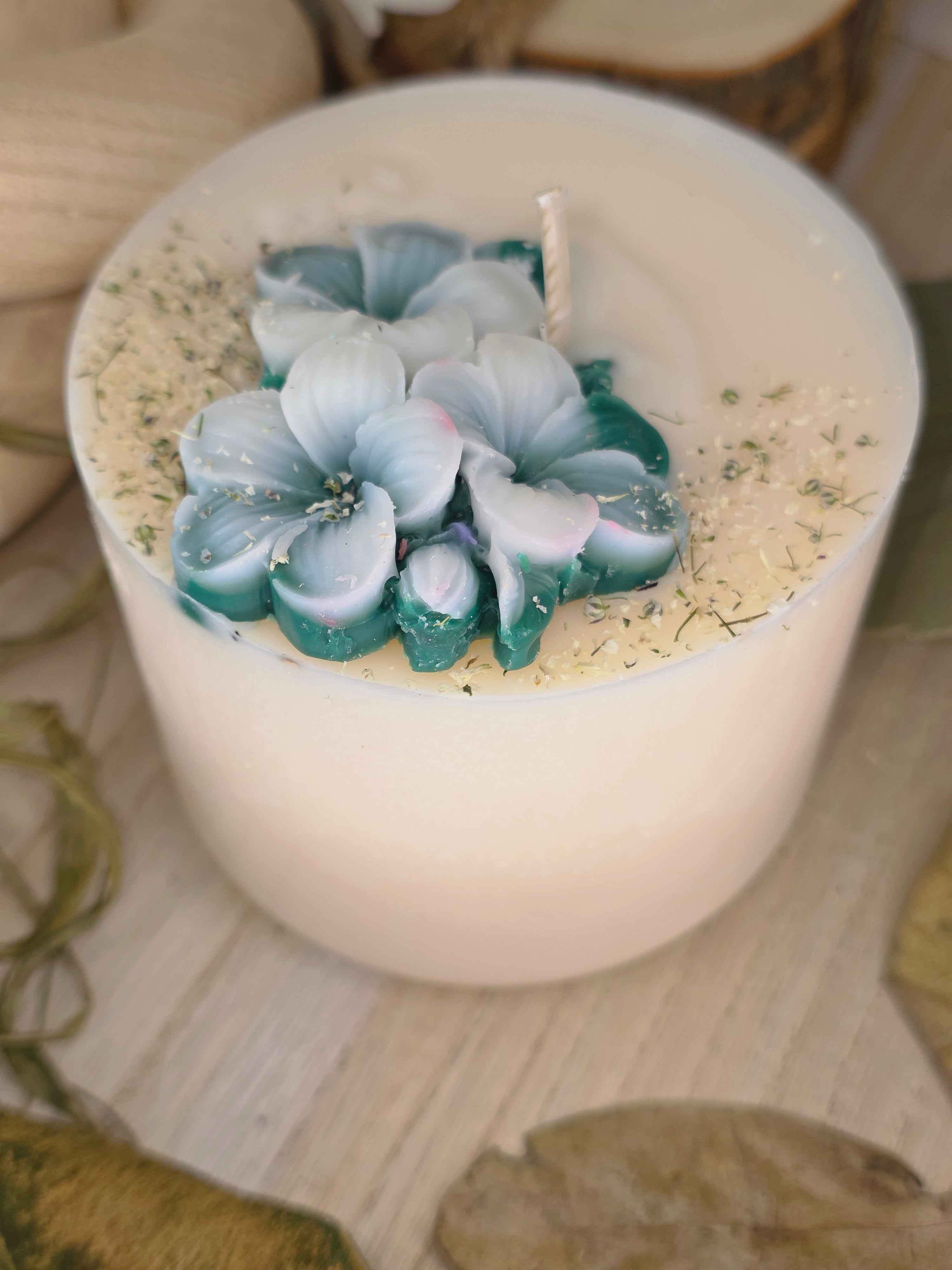 Handcrafted Botanical Floral Pillar Candle | 310g