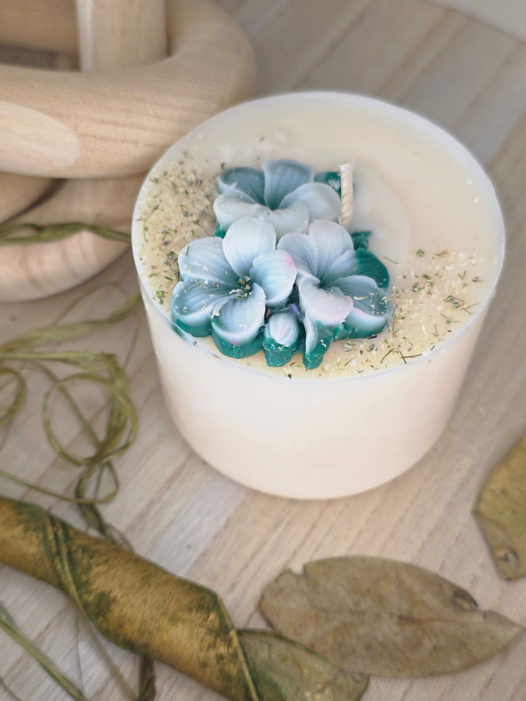 Handcrafted Botanical Floral Pillar Candle | 310g
