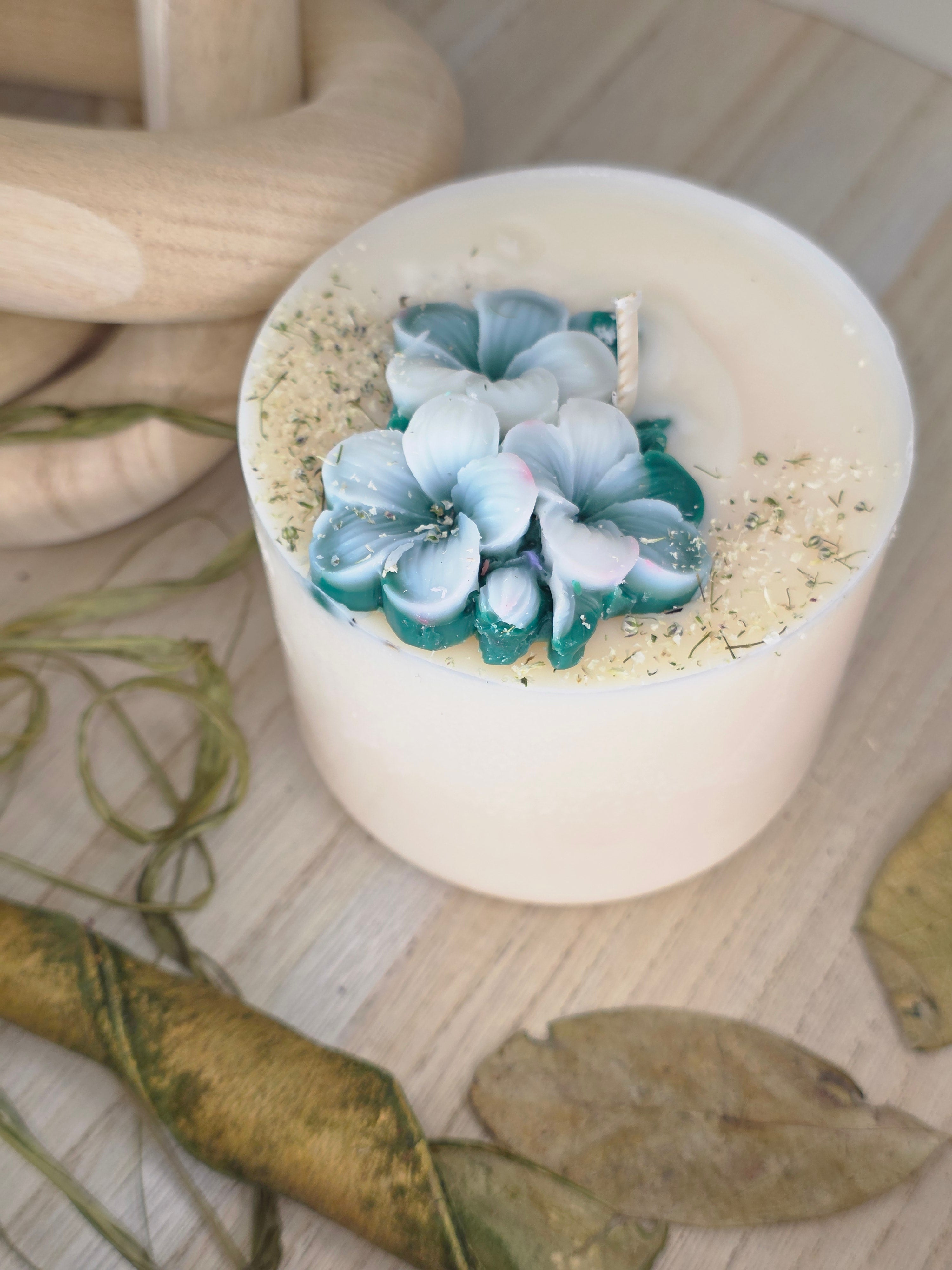 Handcrafted Botanical Floral Pillar Candle | 310g