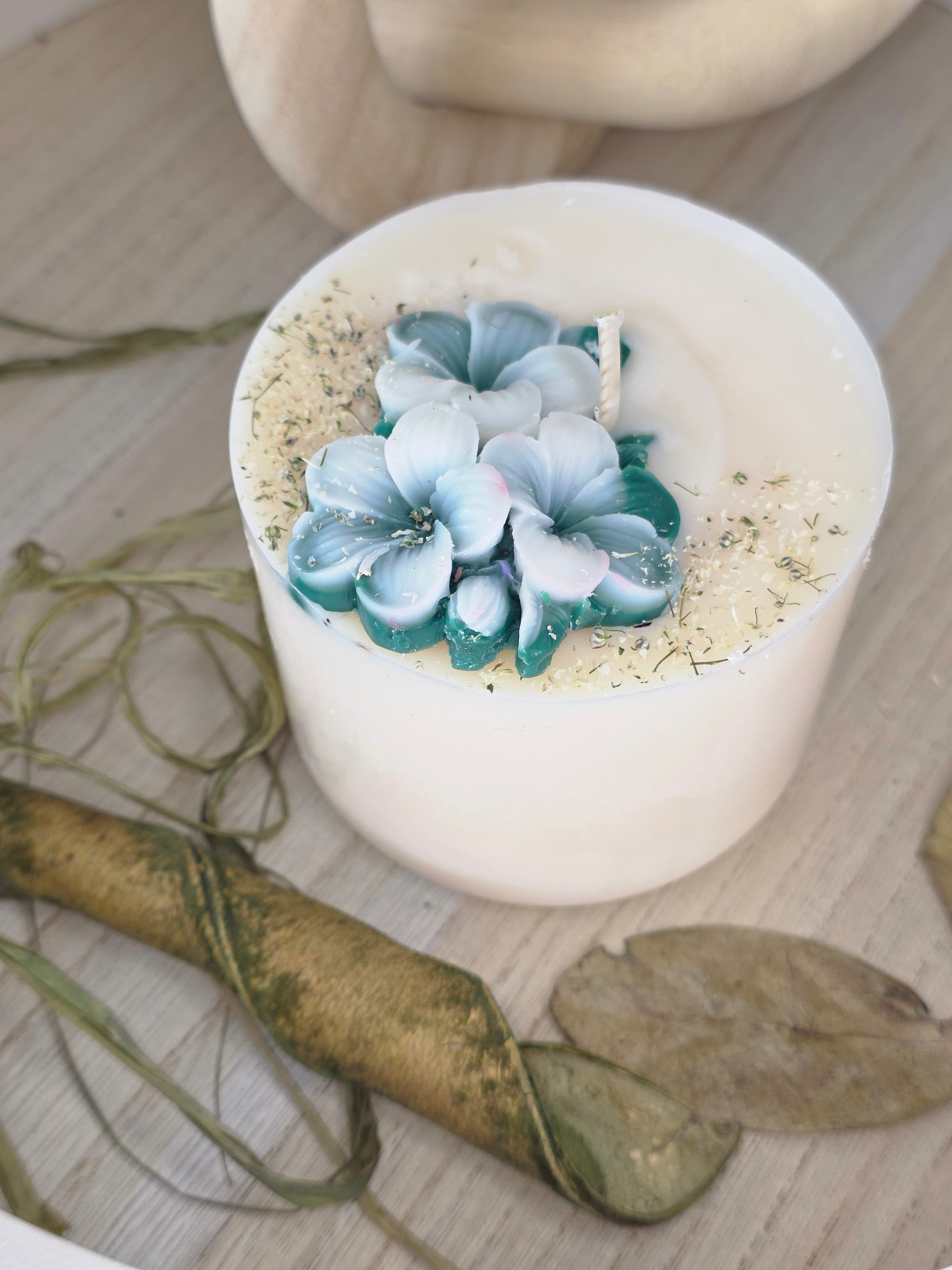 Handcrafted Botanical Floral Pillar Candle | 310g