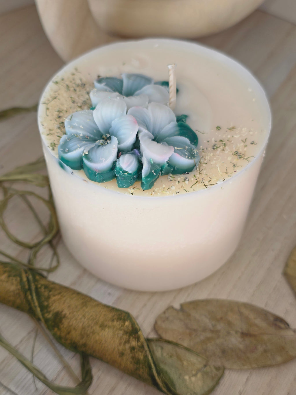 Handcrafted Botanical Floral Pillar Candle | 310g