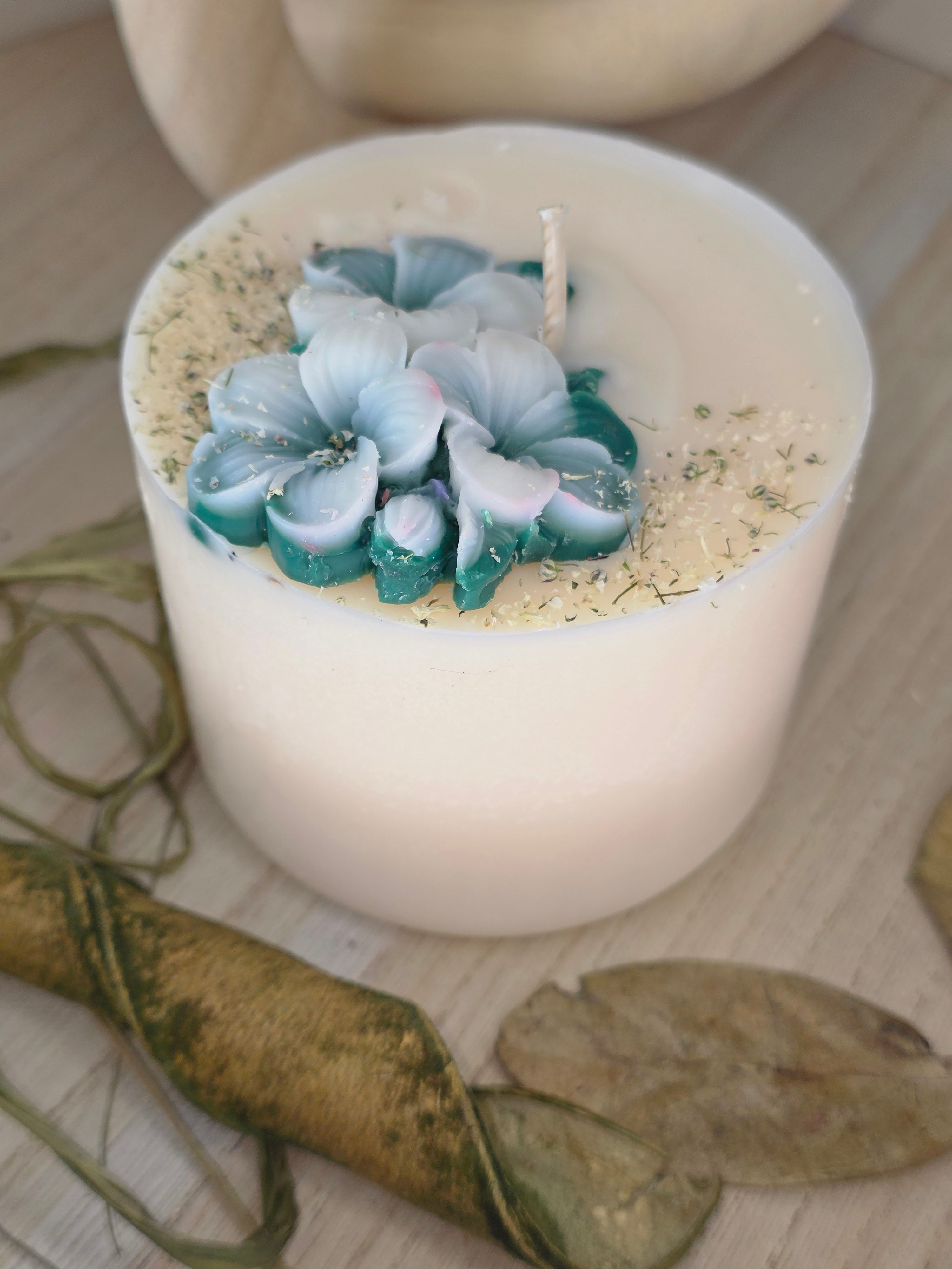 Handcrafted Botanical Floral Pillar Candle | 310g