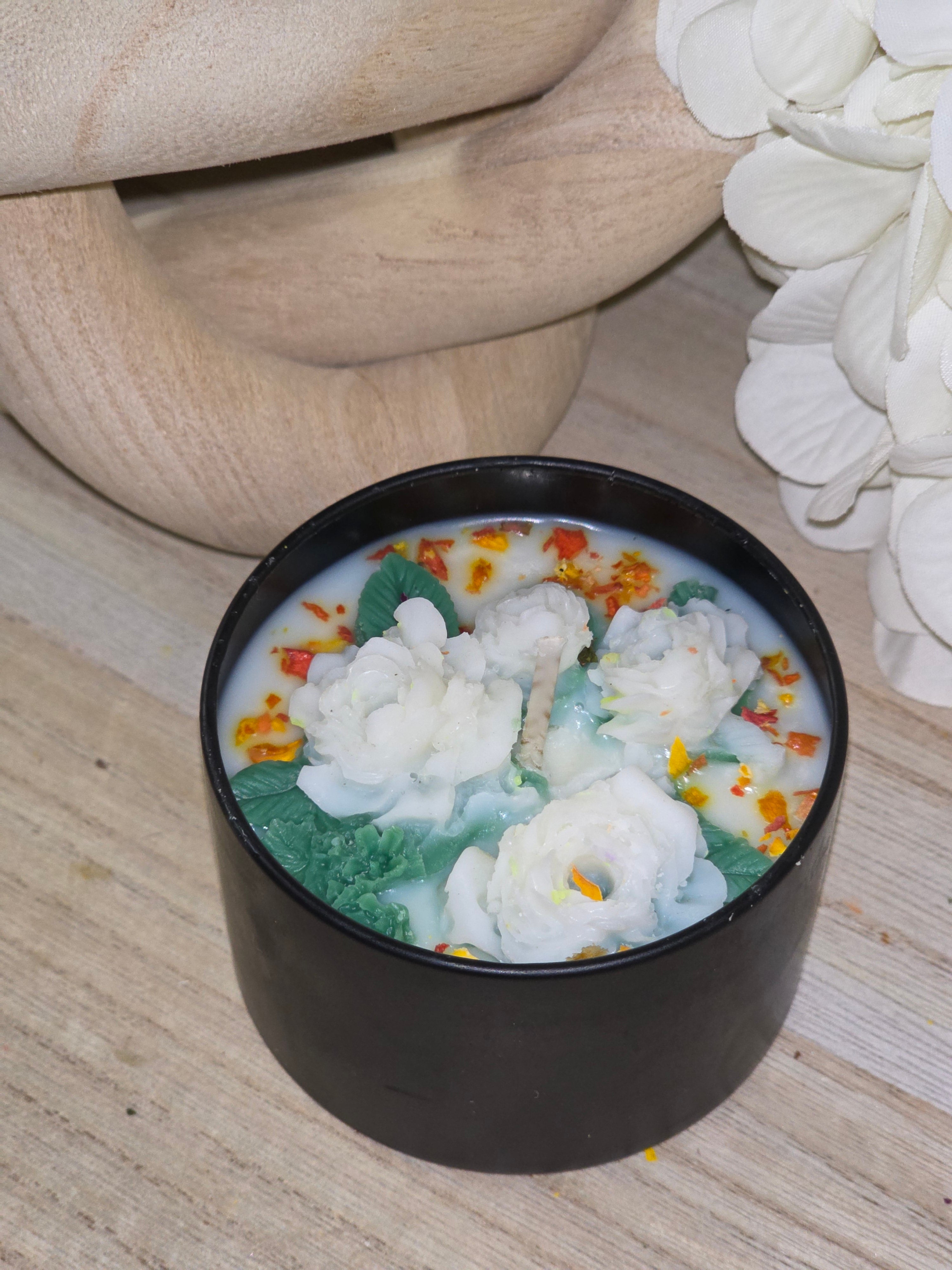 Handcrafted Botanical Rose Garden Candle  100g Matte Black Collection