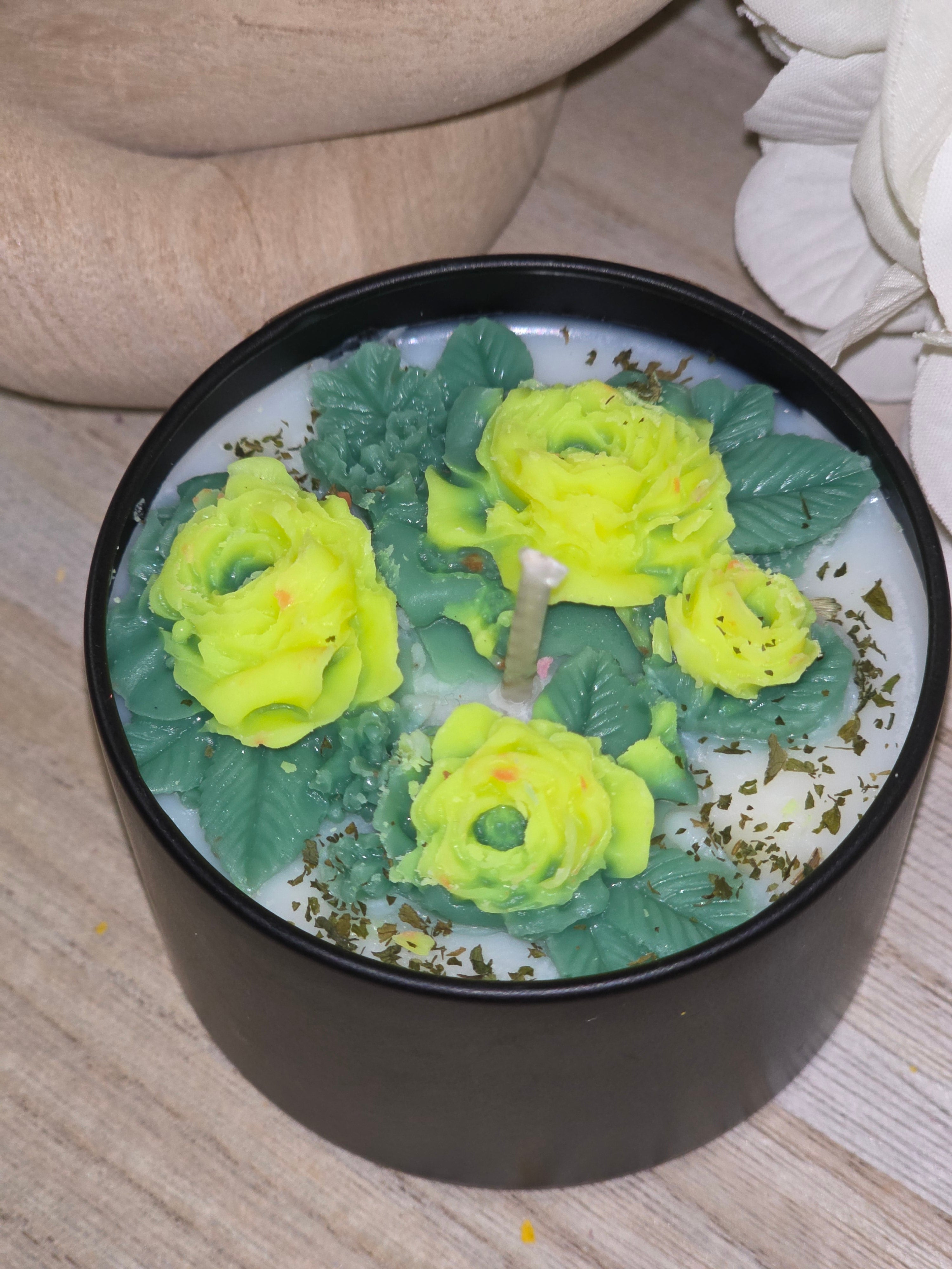 Handcrafted Botanical Rose Garden Candle  100g Matte Black Collection