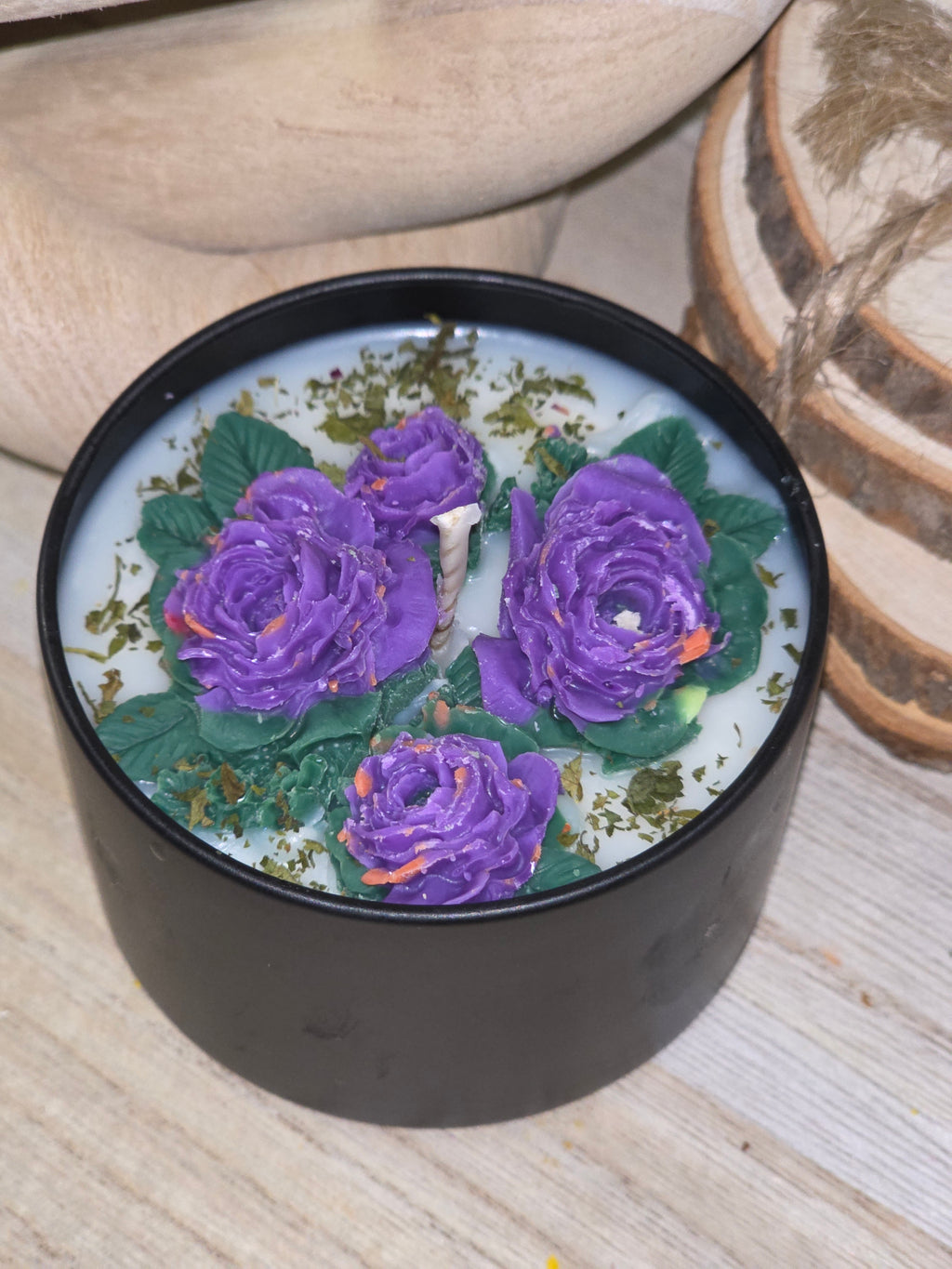 Handcrafted Botanical Rose Garden Candle  100g Matte Black Collection