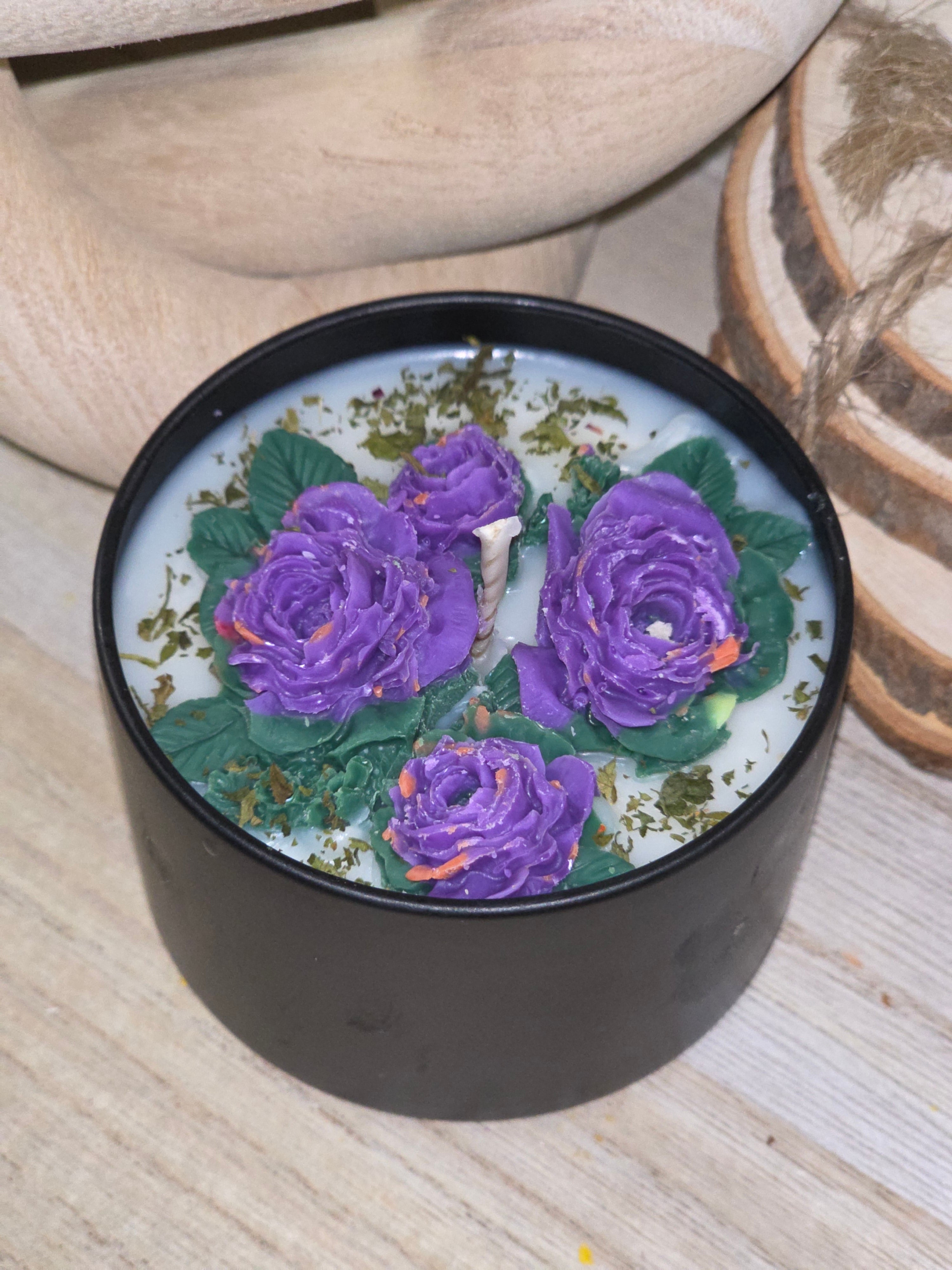 Handcrafted Botanical Rose Garden Candle  100g Matte Black Collection