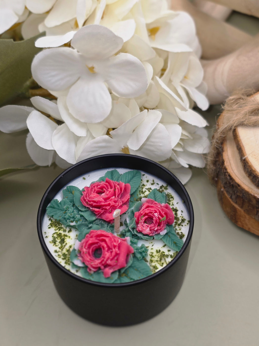 Handcrafted Botanical Rose Garden Candle  100g Matte Black Collection