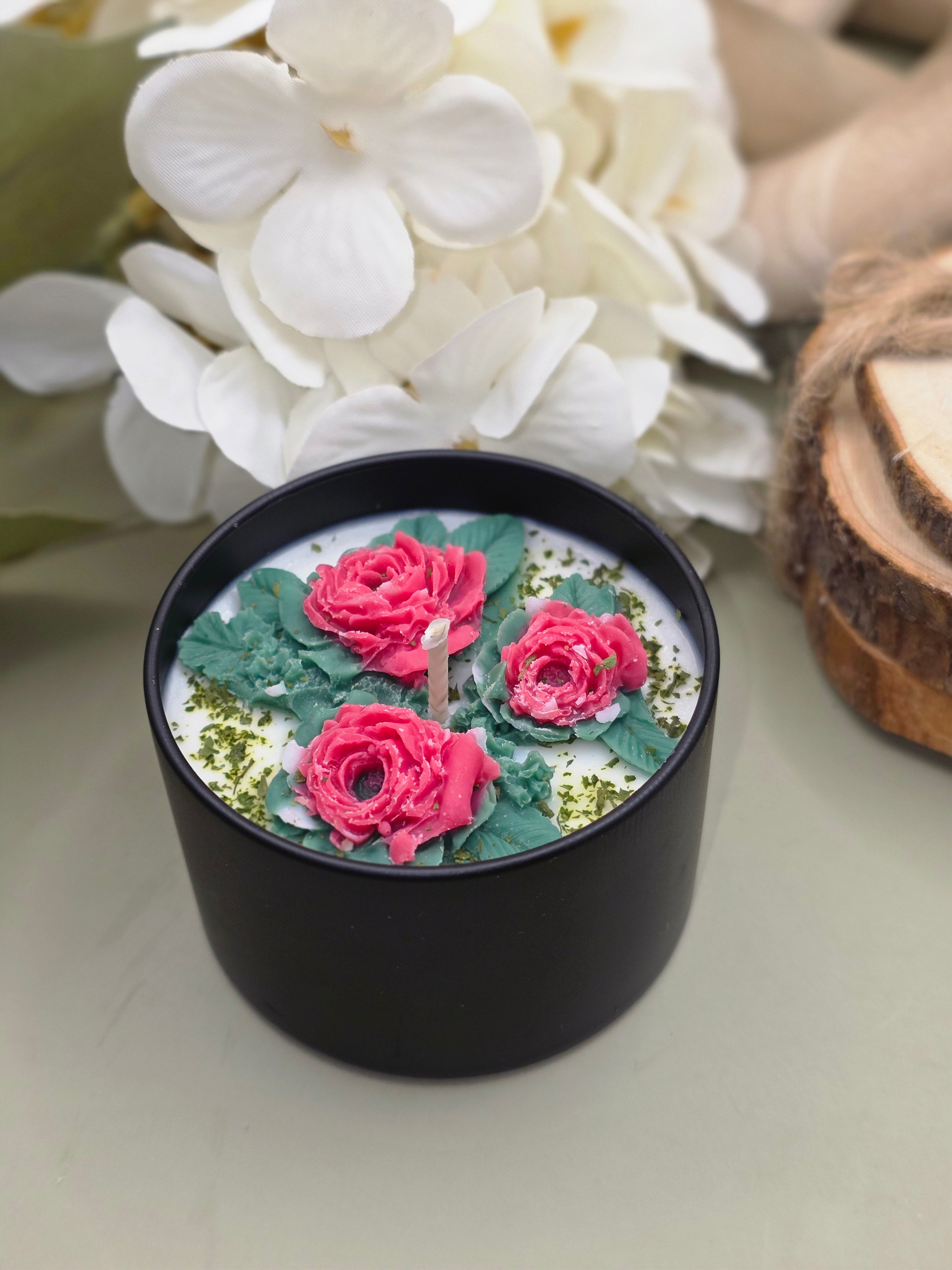 Handcrafted Botanical Rose Garden Candle  100g Matte Black Collection